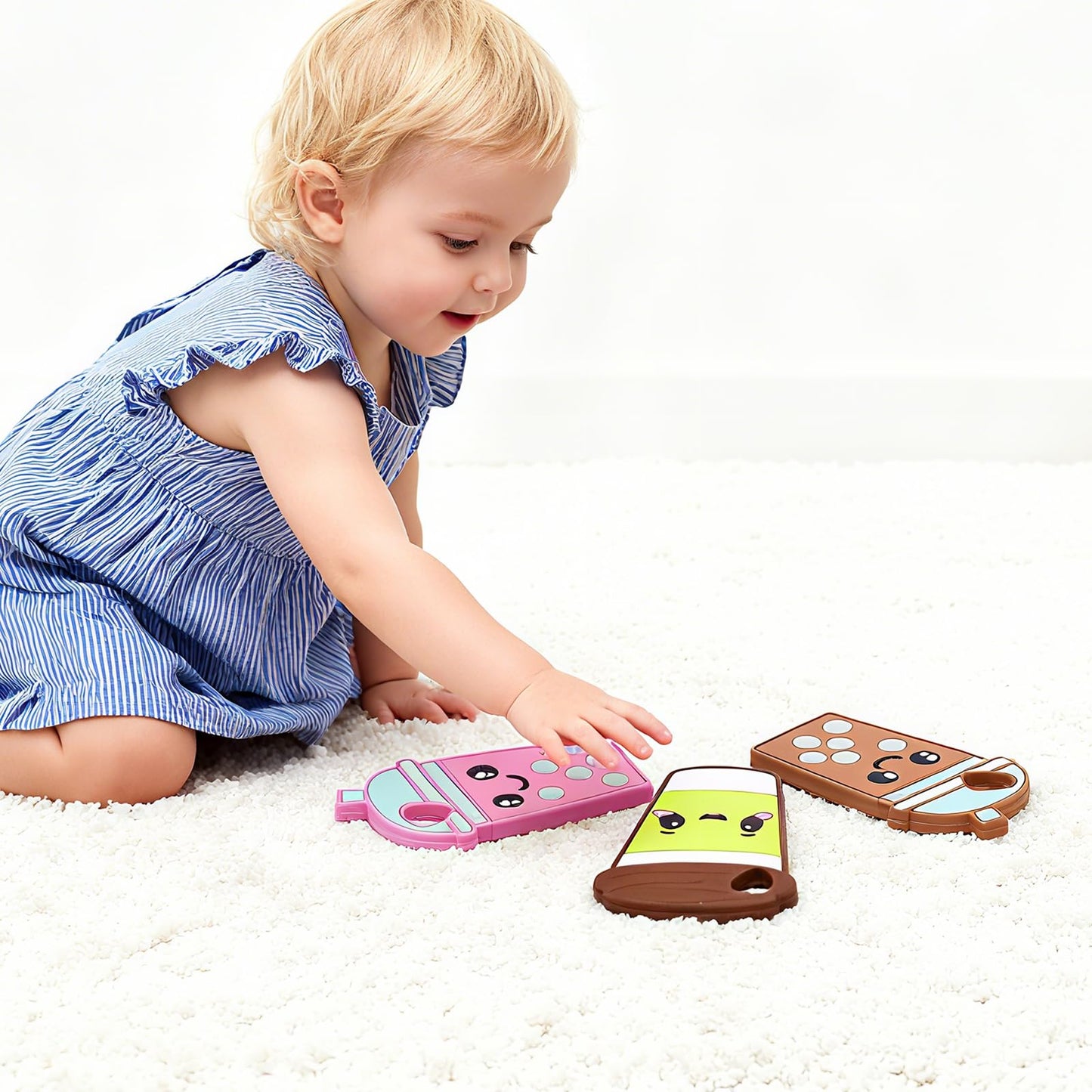 Imagination Junction Baby Teething Toys ,Food Grade Silicone Safety Chewy Teething Toy ,Soft Silicone Chew Toys, Toddler Sensory Chewing Teether (Milk Tea)