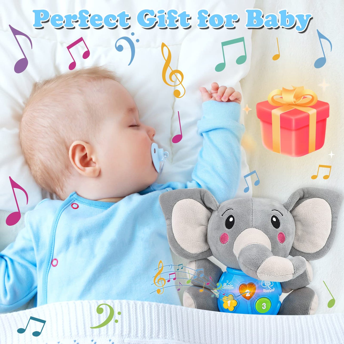 daboot Plush Musical Baby Toys,Cute Elephant Toys for 3-6-12 Months Boys & Girls, Cute Stuffed Animal Infants Baby Toy, Elephant Baby Stuff,Toys for Infants 0-6 Months