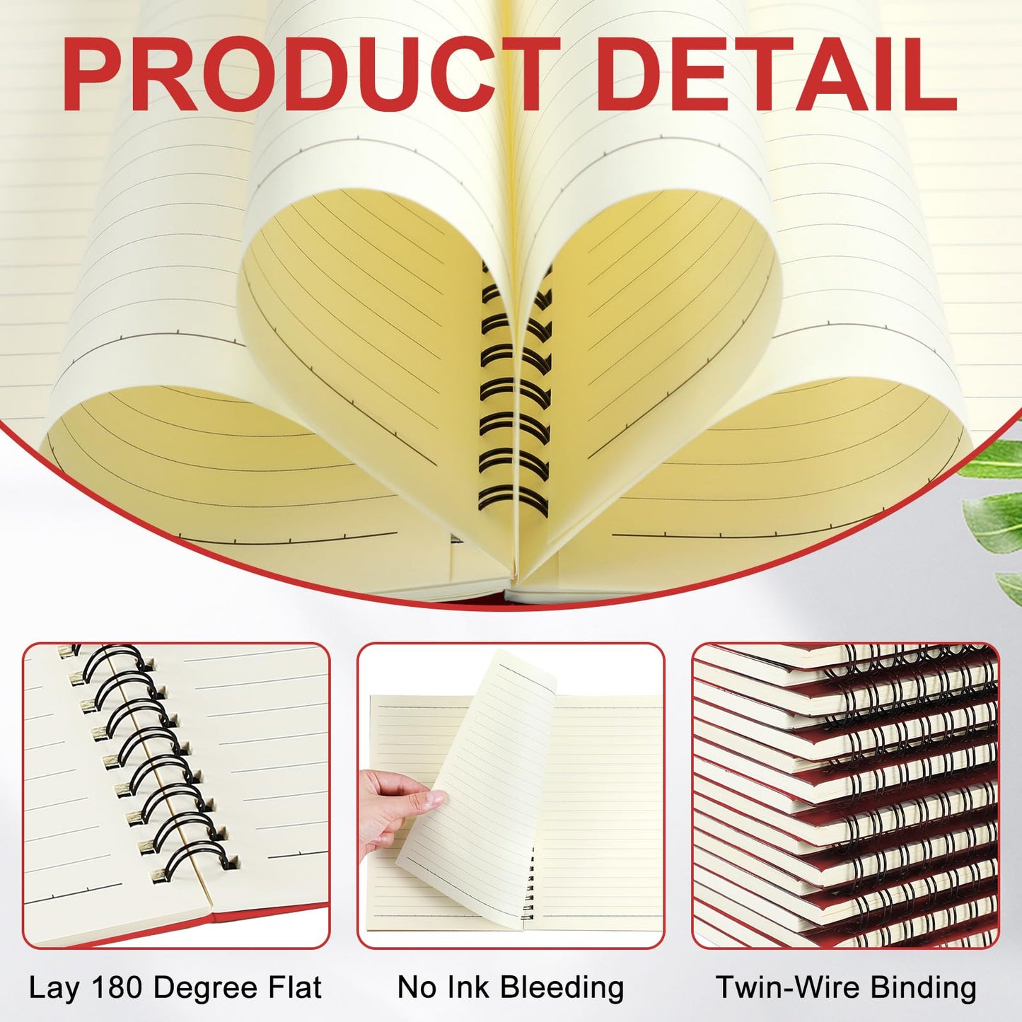 Yahenda 72 Pcs Spiral Notebook Bulk A5 Journal Lined 8.3'' x 5.5'' Writing Composition Paper Small Notepad Subject Notebook for Students Office Business Back to School Supplies (Red)