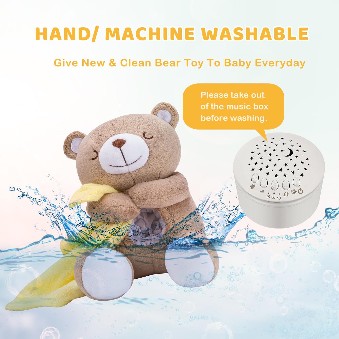 BEREST Rechargeable Baby Sleep Soother Bear, Nursery Decor Night Light Projector, Mom's Heartbeat Cry Sensor Lullabies White Noise Sound Machine, Toddler Crib Sleeping Aid Toys for Shower Gifts