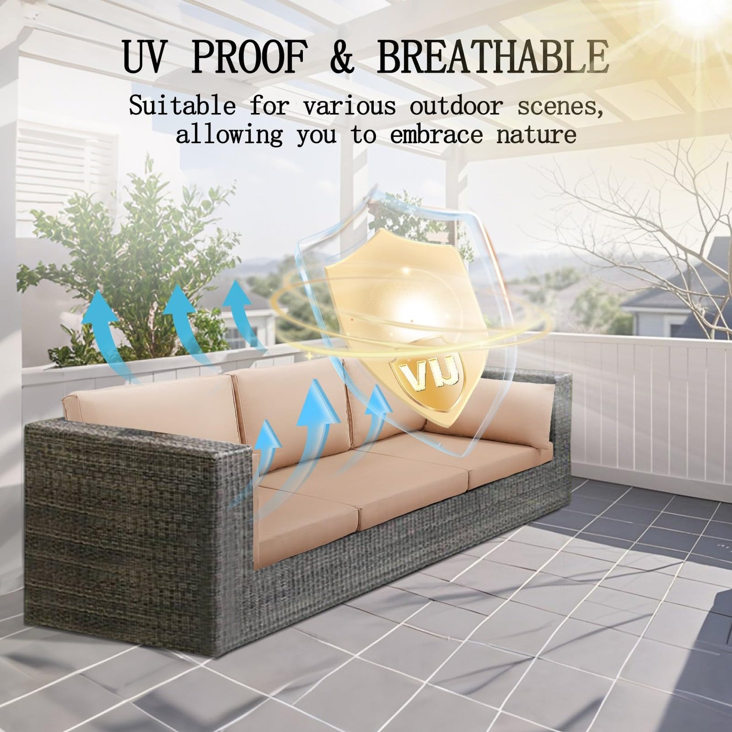 LYLNBYWK 8Pcs Outdoor Sectional Cushions, Replacement Cushions Wicker Rattan Sofa Patio Conversation Set, Waterproof, UV/Zipper, Beige