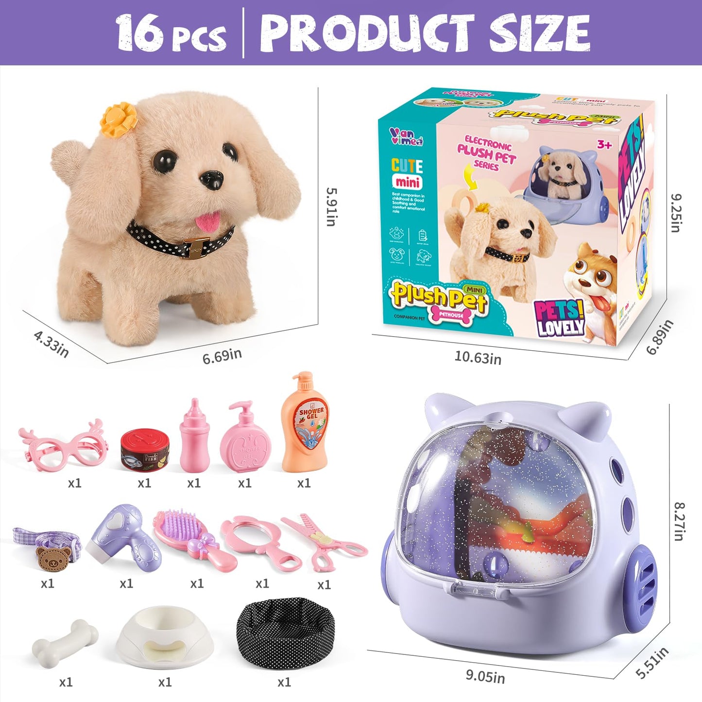 Vanvimen 16 Pcs Robot Dog Toys for Girls, Toys for 3 4 5 6 7 8 Year Old Girls Kids Boys, Realistic Robot Puppy Toddlers Girl Toy for 5-7 6-8, Ideas Birthday Gifts for Girl 3 4 5 6 Year Old