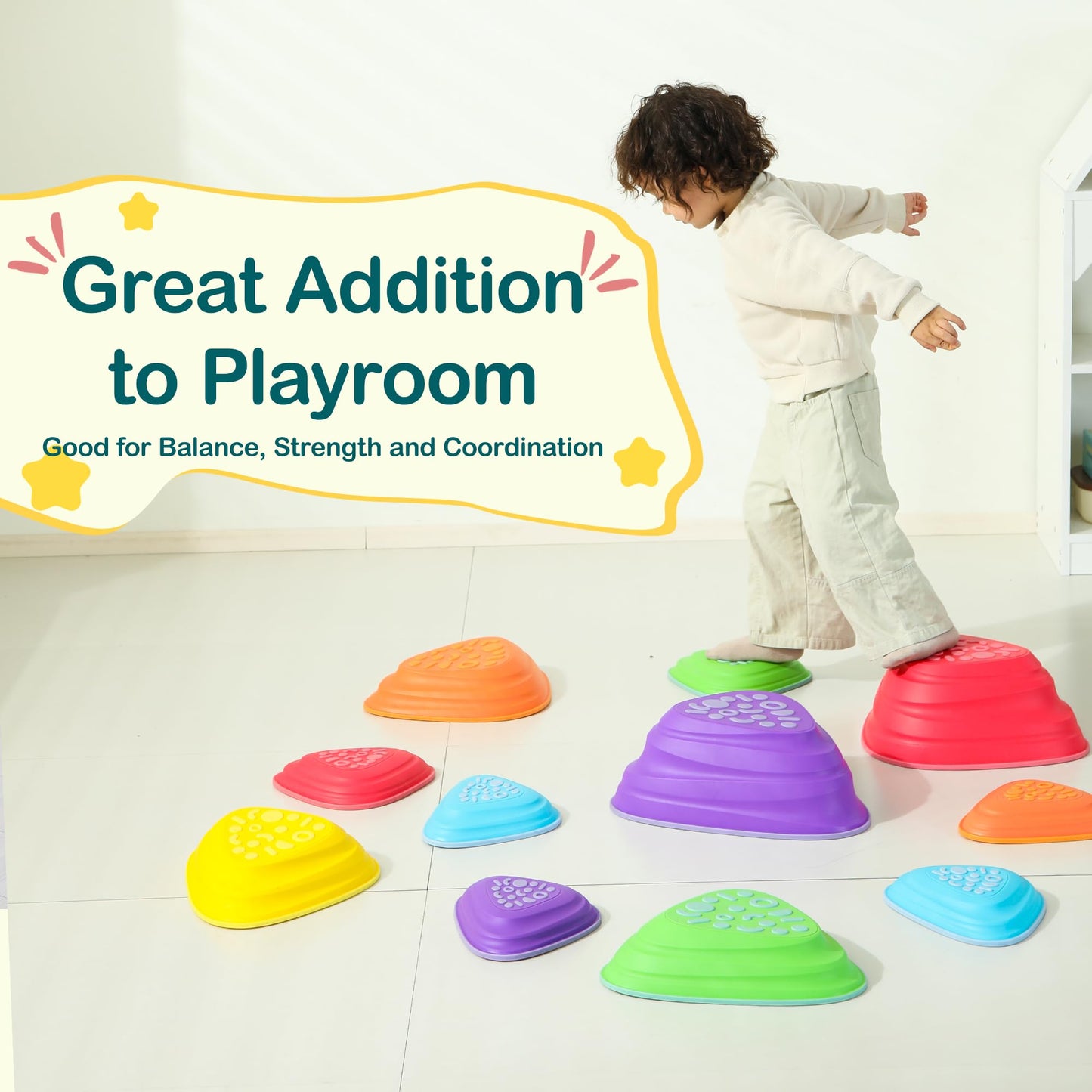 makarci 11PCS Stepping Stones for Kids – Non-Slip Balance Stones with Rubber Tops, Sensory Toys for Toddlers, Indoor & Outdoor Obstacle Course, Promotes Balance & Coordination, Ages 3+