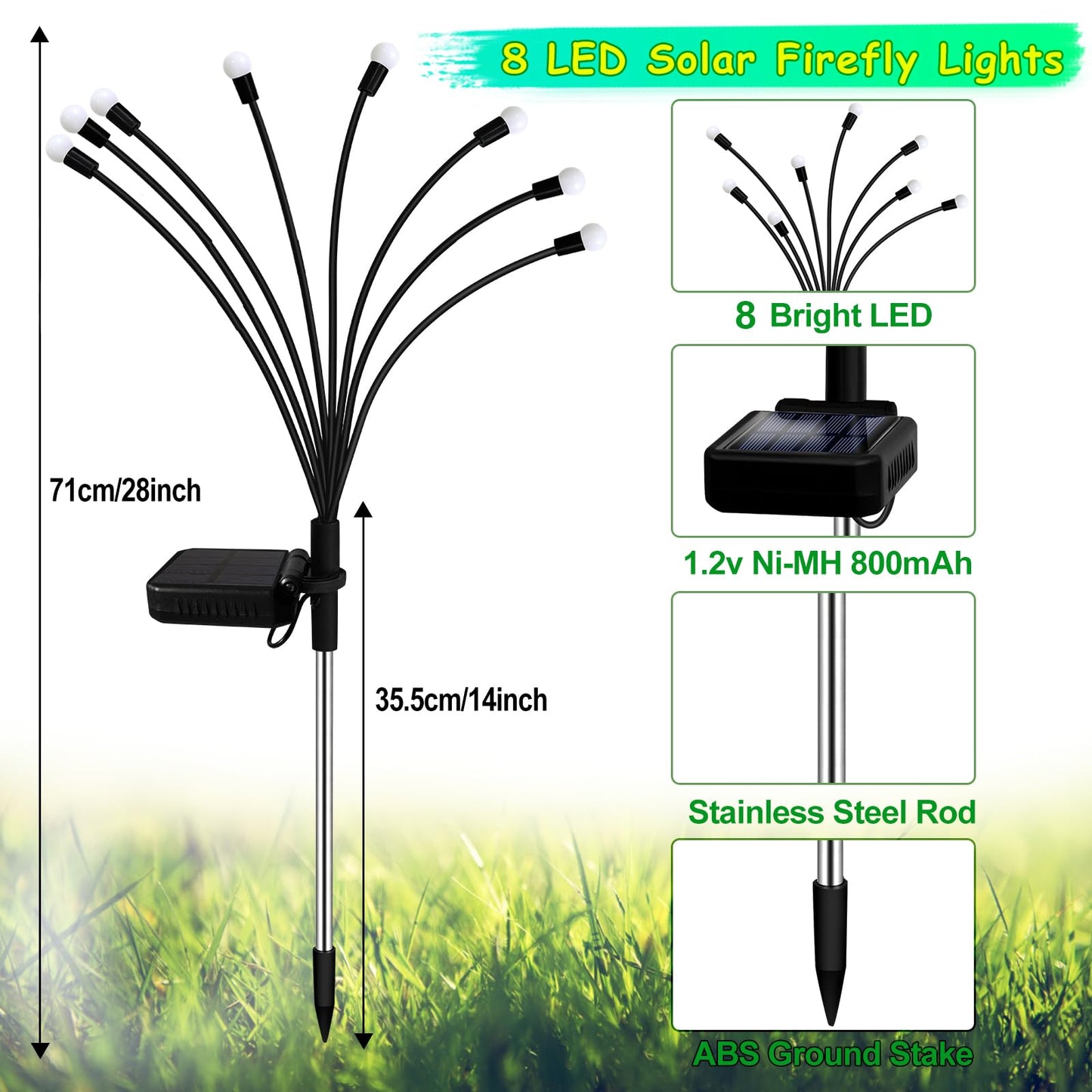 Solar Garden Lights Outdoor, 2 Pack 16 LED Solar Purple Firefly Lights Waterproof, Starburst Wind Swaying Light for Outside Yard Patio Planter Flower Bed Walkway Halloween Christmas Decoration