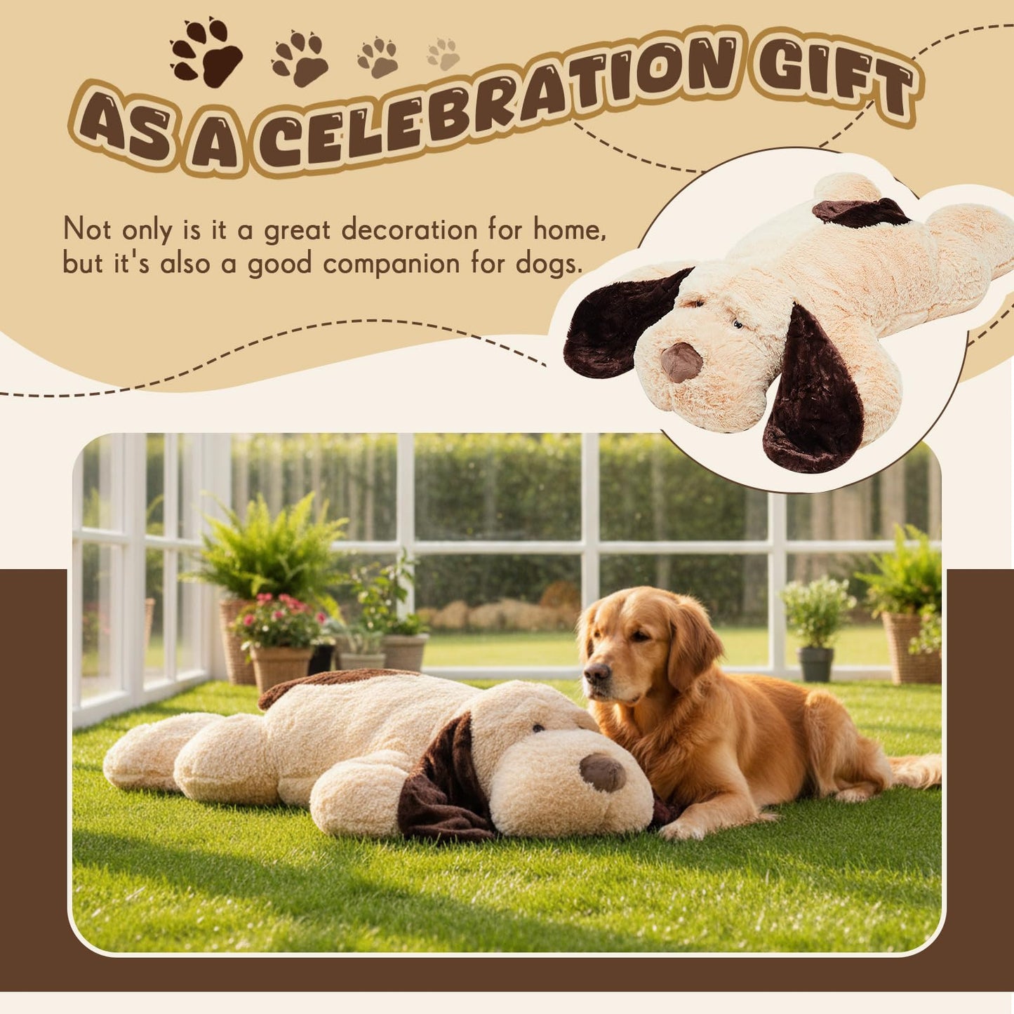 Juexica Giant Dog Stuffed Animal, 48 Inch Large Stuffed Dog Plush Body Puppy Pillow for Birthday Party Gift Supplies, Light Brown