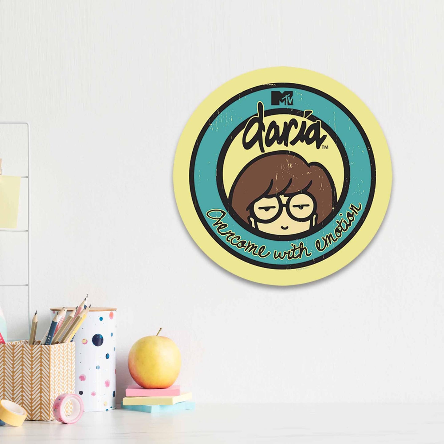 Daria Overcome With Emotion Round Wood Wall Decor - Funny Daria Sign for Home or Office
