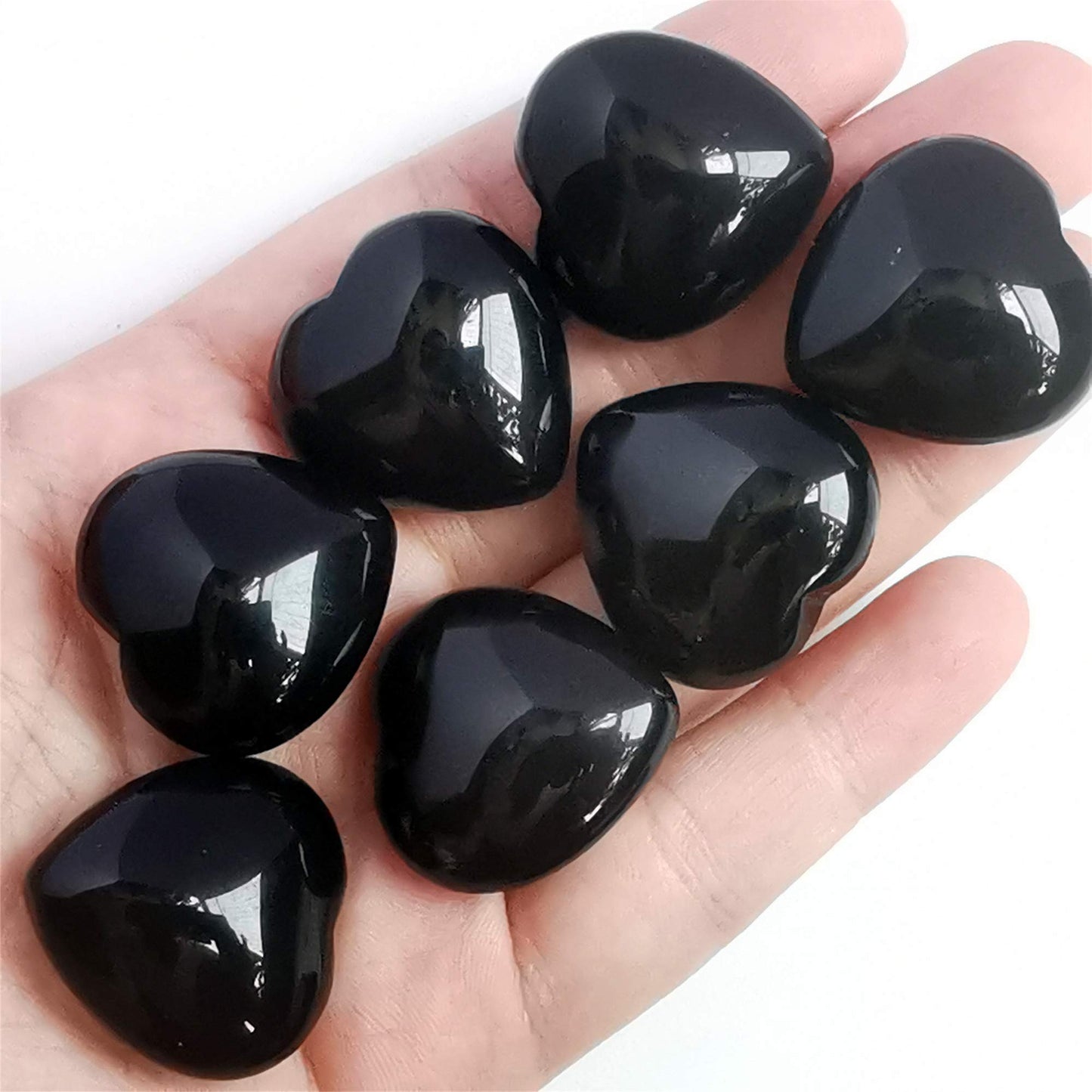 Bacatgem 3 Pcs Natural Black Obsidian Pocket Palm Thumb Healing Crystal Heart Love Worry Stones,1 inches Reiki Balancing Crystal and Healing Stones