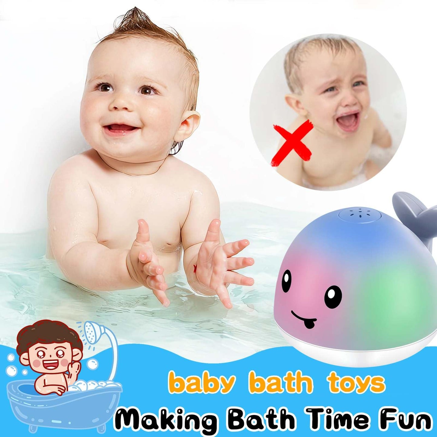 Bath Toys for Kids Ages 1-3 - Valentines Gifts Easter Basket Stuffers - 1 Year Old Girl Boy Gifts 1st First Birthday Gift - Light Up Whale Sprinkler Bathtub Water Pool Toys for Babies 6-12-18 Months