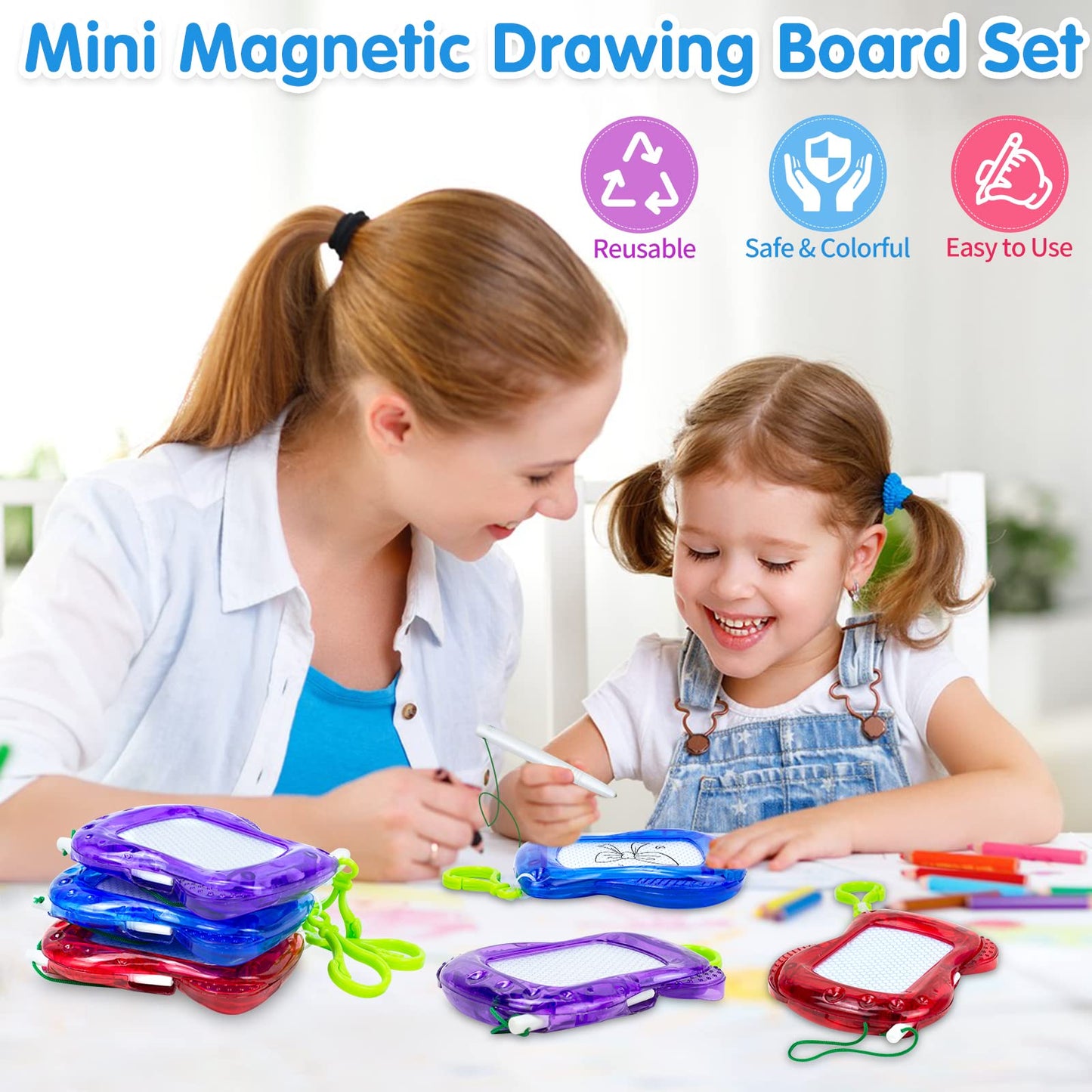 22 Pack Mini Magnetic Drawing Board(6 Colors), Kids Party Favors Backpack Keychain Doodle Drawing Boards, Erasable Sketch and Board Writing Pad for Boys Girls Classroom Supplies Goodie Bag Fillers