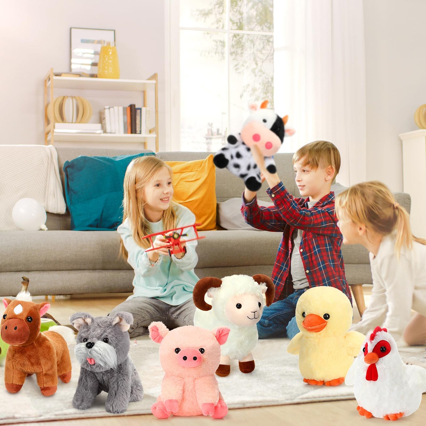 Hiboom 14 Pack Farm Stuffed Plush Animals Toys Set 8 Inch Barnyard Stuffed Animals Bulk Soft Pig Rooster Horse Duck Sheep Cow Dog Toy Gifts for Birthday Party Favor Supplies