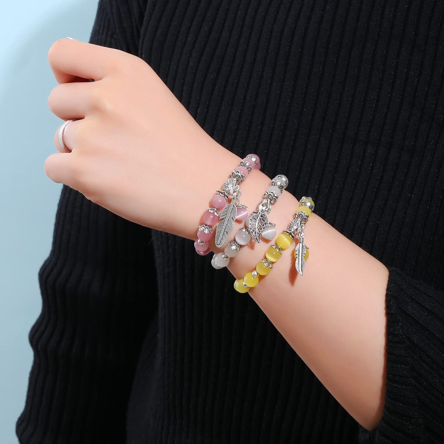 MEHUK Natural Stretch Gemstone Bracelet Healing Stone Beaded Bracelets for Women Men Gifts (Unisex) (8mm pink)