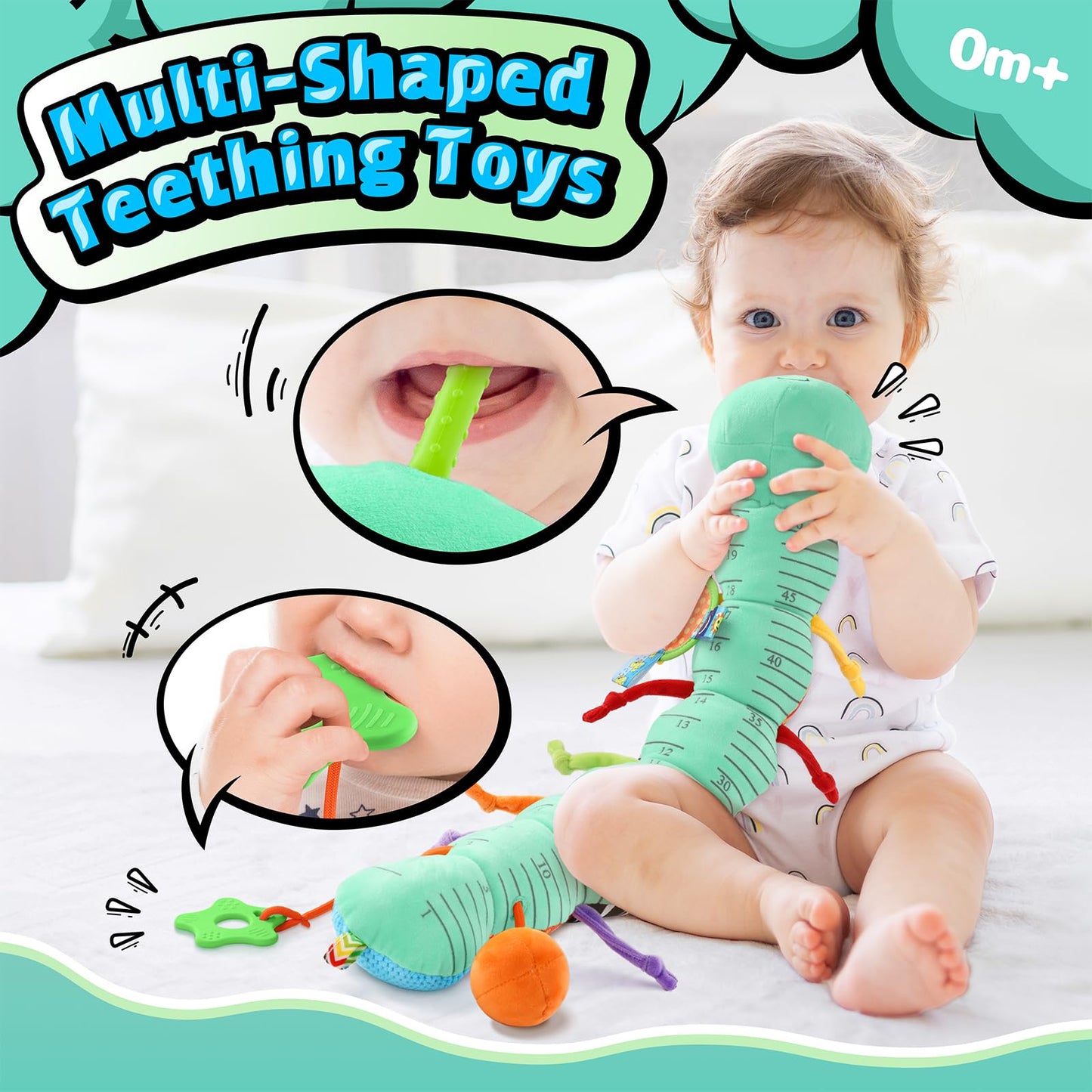 LIGHTDESIRE Baby Toys 6-12 Months Musical Caterpillar,Infant Toys 0-6 Months Sensory Toy with Ruler Design,Mirror,Pull String,Crinkle&Rattles,Baby Teething Toy for Tummy Time Boy Girl Gifts (Ice Blue)