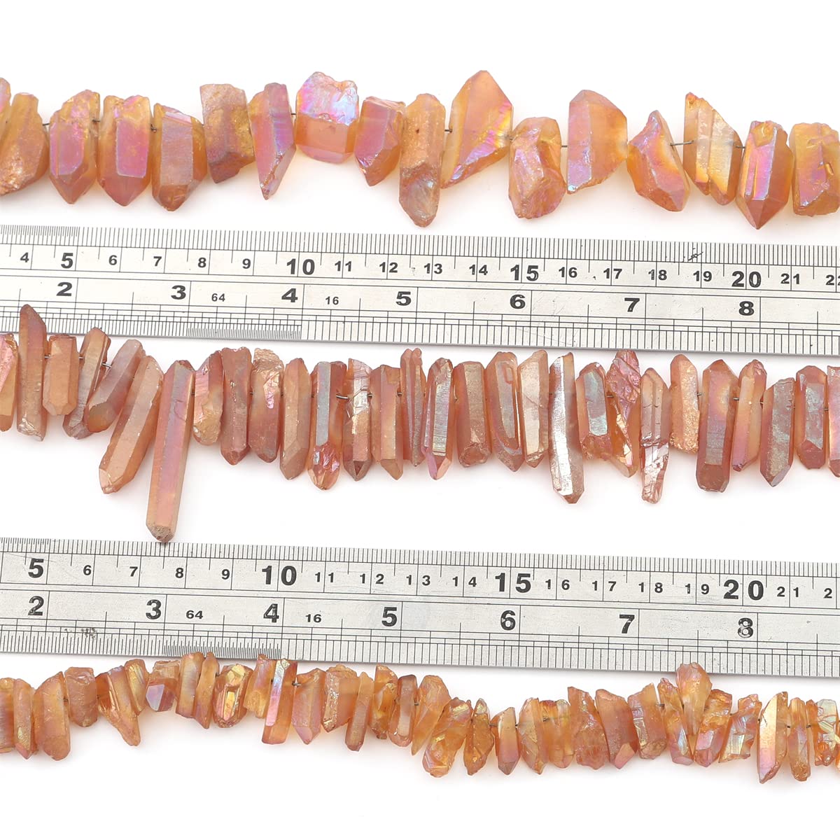 BEADIA Beige Titanium Coated Crystal Quartz Spike Point Stick Beads Rough 1.0"-1.5" for Jewelry Making 15 Inch/Strand