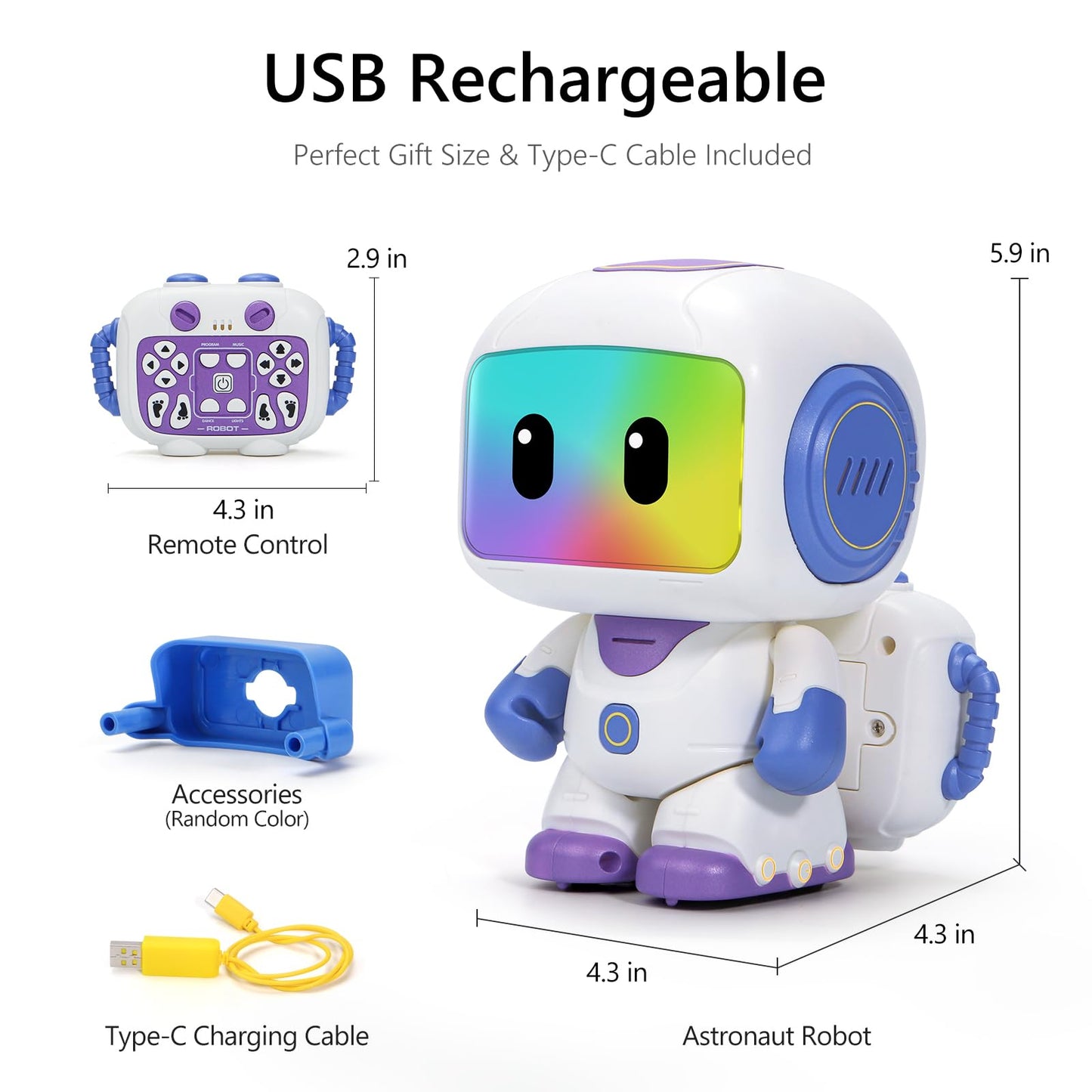 GILOBABY Programmable RC Robot Toy for Kids, Rechargeable STEM Astronaut w/LED Face, Playback Mode, Dancing, Remote Jetpack, Gift for 4 5 6 7 8 Year Old Boys Girls(Purple)
