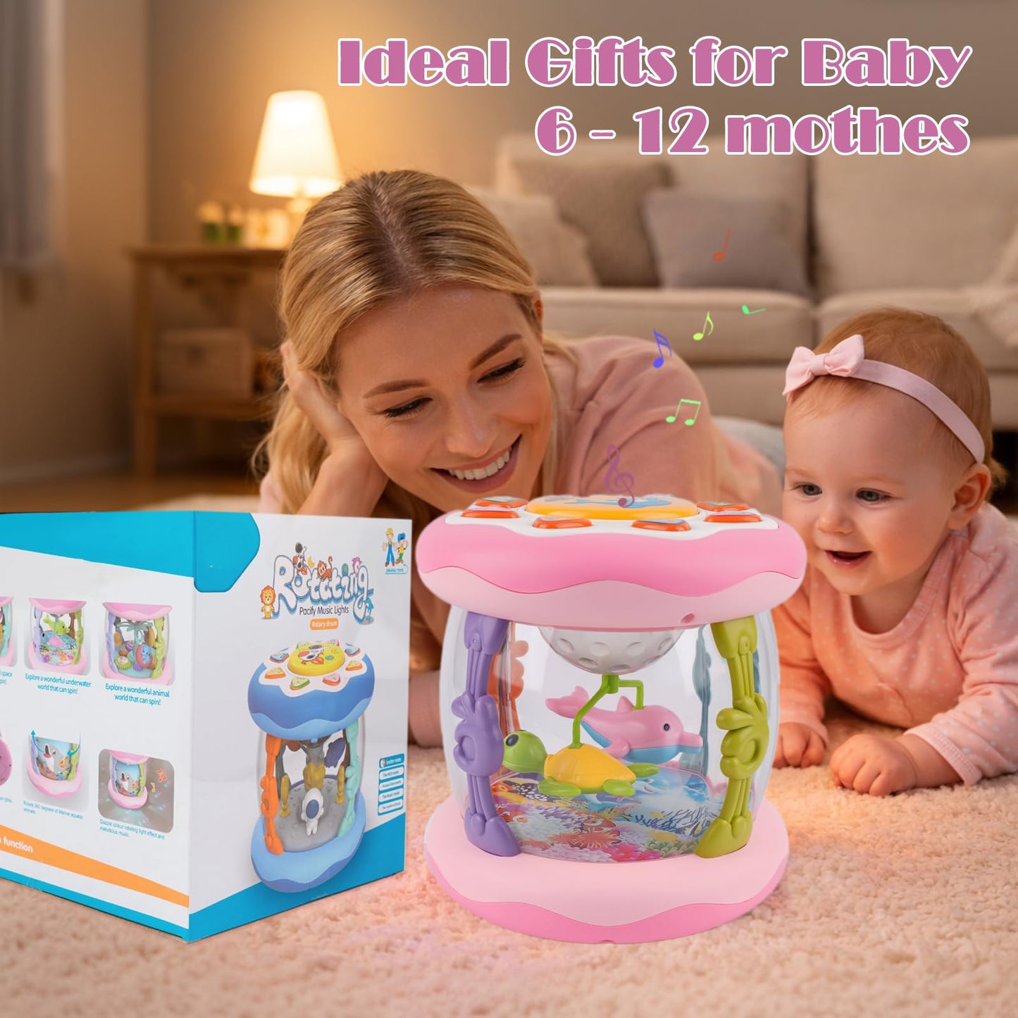 Baby Toys 0-6 Months, Newborn Aquarium Ocean Rotating Projector Music Light Up Toy, Tummy Time Infant Toys for 0-3 4 5 6 7 8 9 10 11 12 Months, Crawling Toys for 1 Year Old, Baby Birthday Shower Gifts