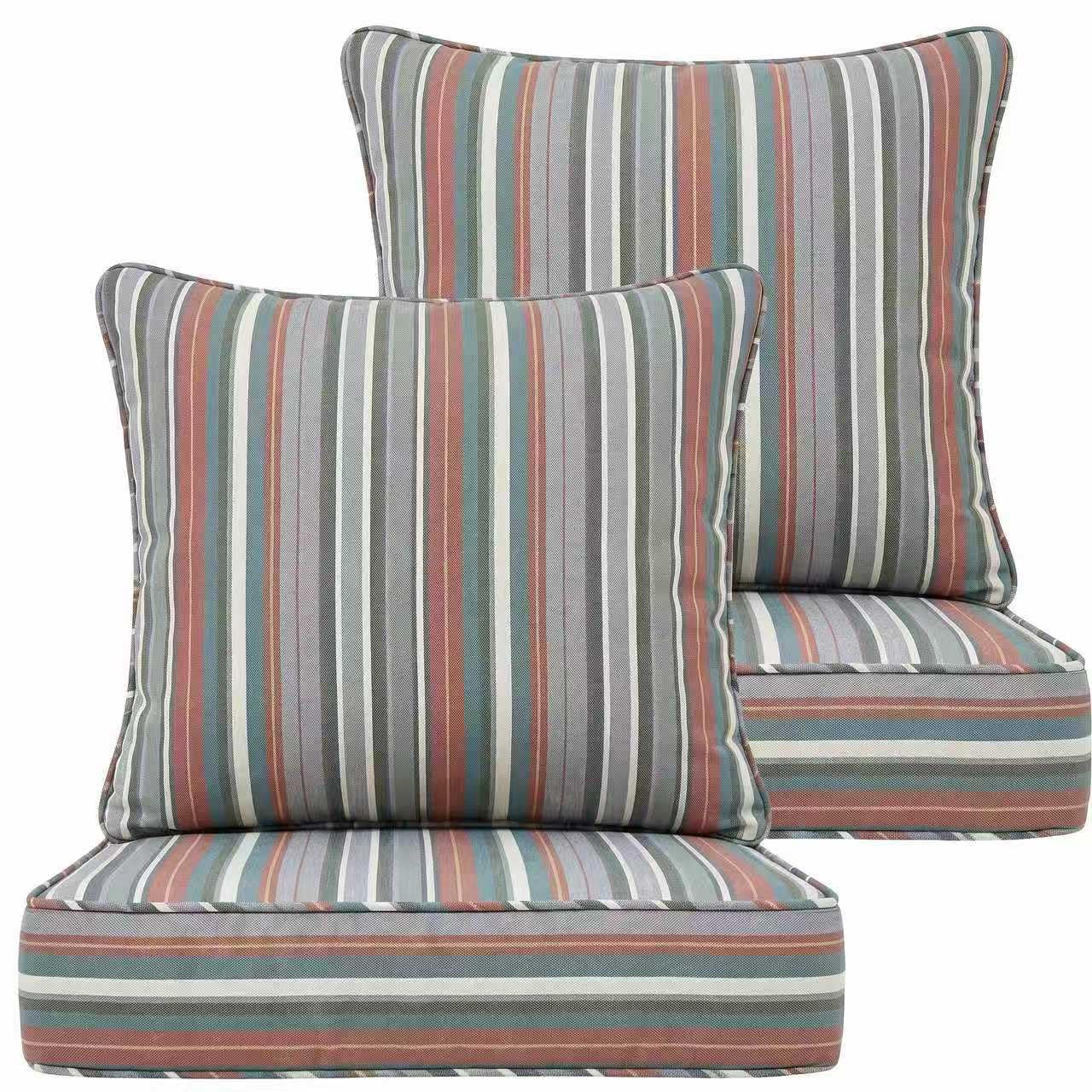 Outdoor Deep Seat Cushions 22x24x5 Inch, Waterproof Patio Chair Cushions, 2 Sets (4 Pcs: 2 Seat + 2 Back), Fade Resistant with Ties and Zipper for Garden