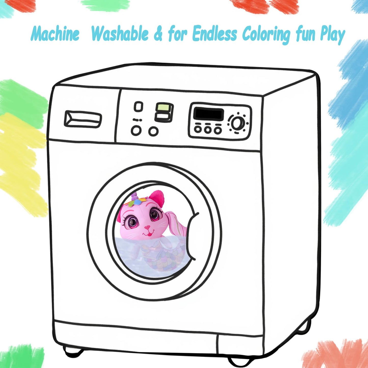 Stuffed Animal Coloring Plush Toy with 20 Washable Markers Laser Holographic Backpack Road Trip Car Game Writing Painting Set for Girls Doodle Dolls Kids Ages 3-6 Birthday(Pink Cat Mermaidr)