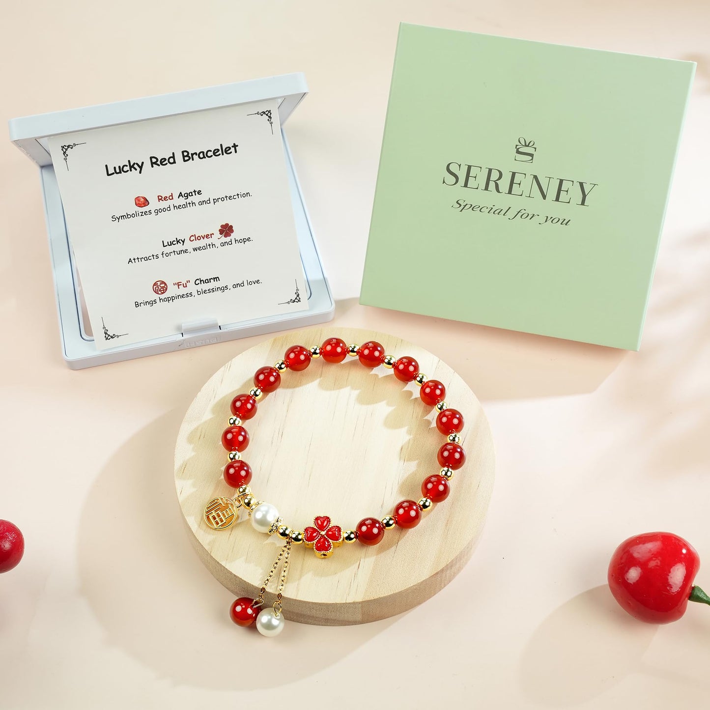 Sereney Lucky Agate Bracelet for Women, Red Agate Feng Shui Healing Protection Bracelet Bring Good Luck, Brithday Anniversary Mother's Day Gifts for Women