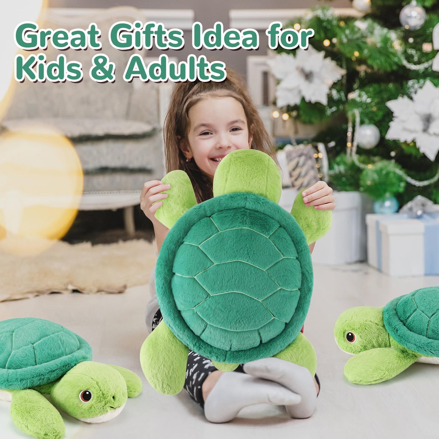 gnomantic Turtle Weighted Stuffed Animals - 22 Inch 4.5 Pounds Weighted Plushies Sea Turtle Stuffed Animal - Big Tortoise Plush Pillow - Cute Plush Toys Gifts for Kids & Adults (22" 4.5 lbs)
