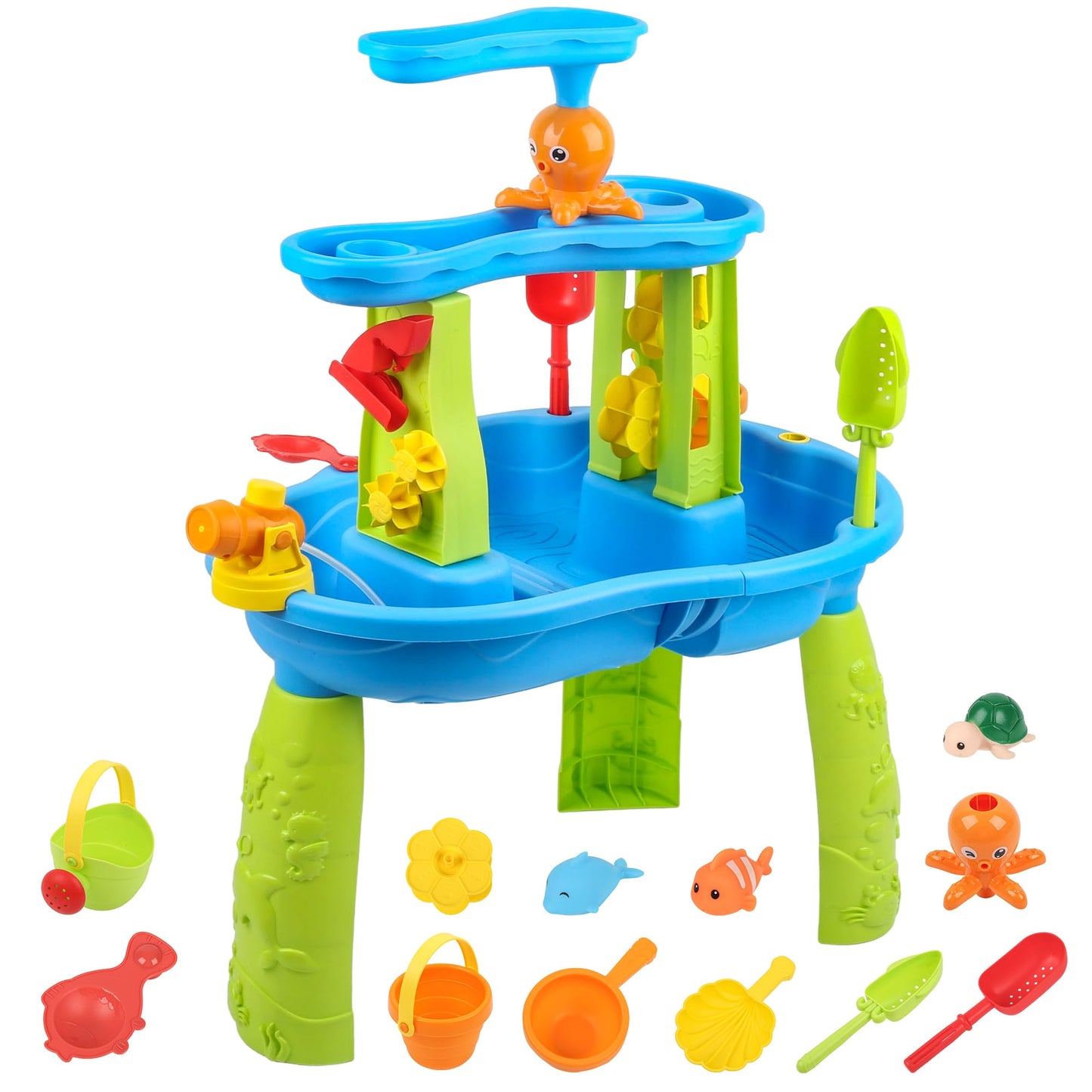 Hanyutom 2026 Upgraded Toddler Sand Water Table Toy, Summer Outdoor Beach Sensory Activity Playset and Water Table Toys, Party Birthday Gifts for Girl Boy Age 4+ (Blue)