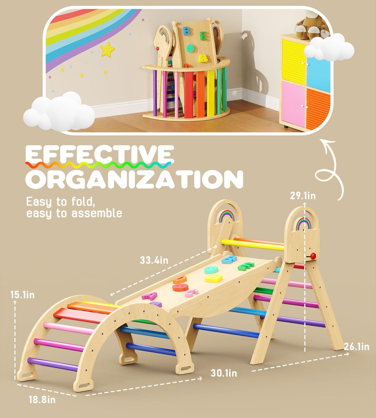 Philnas Pikler Triangle Set, 9-in-1 Montessori Climbing Toy for Toddlers, Foldable Wooden Indoor Jungle Gym & Playground Climber for Learning and Motor Skills (18 Months–7 Years)