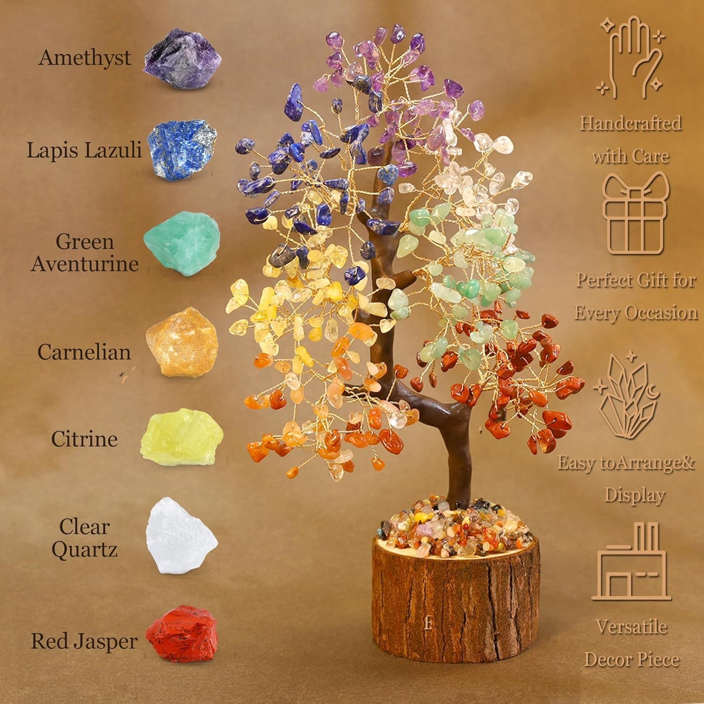 Crysmona Premium 7 Healing Chakra Tree of Life, Crystals and Healing Stones,- Crystal Tree for Positive Energy, Home Office Decor, Spiritual Gifts for Women
