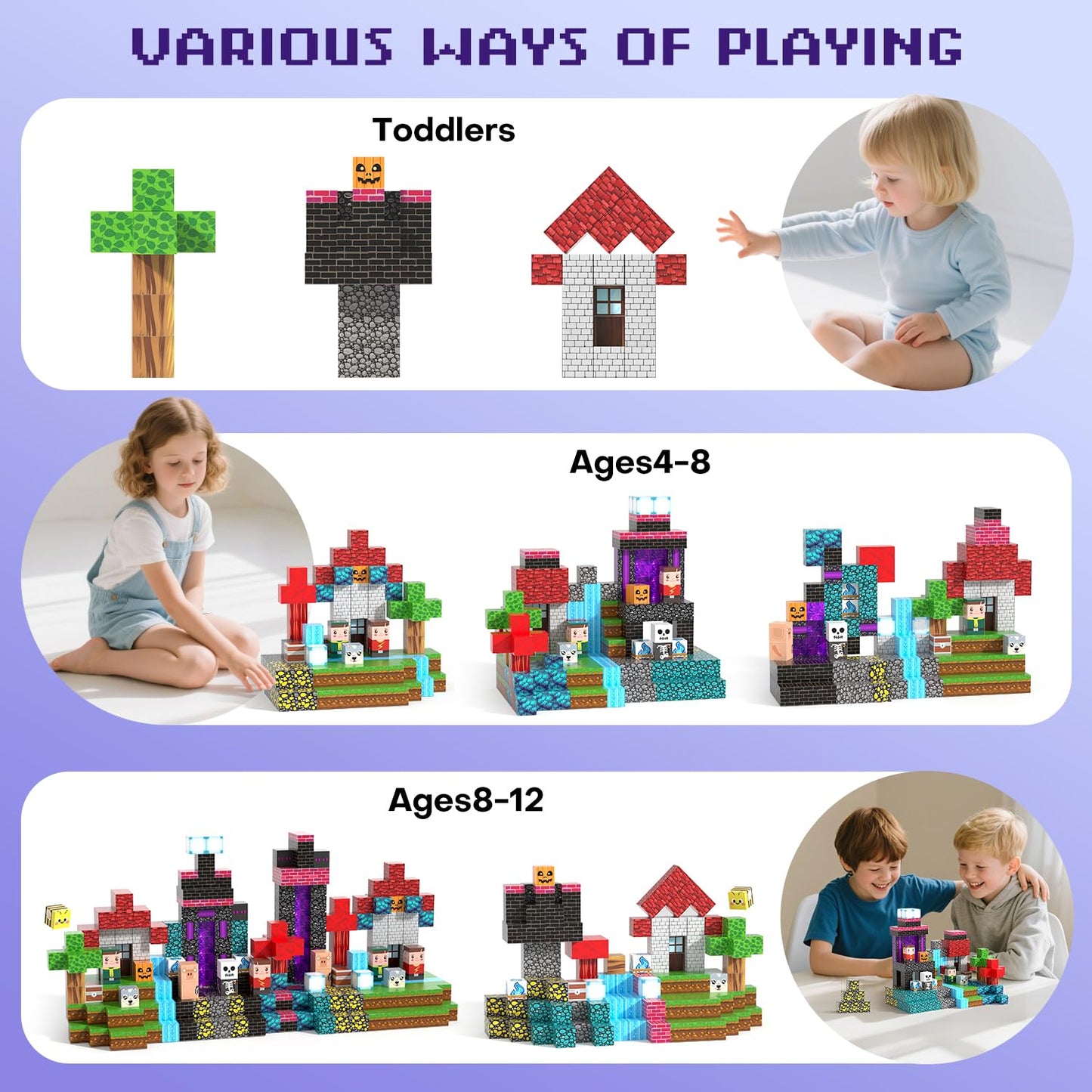 Kryzomat 150PCS Magnetic Blocks - Magnet Tiles Toys for Kids, Magnetic Building Blocks Cubes, Stacking Magnets Toys for Kids, Birthday Gifts for Boys and Girls Age 3+ Years Old