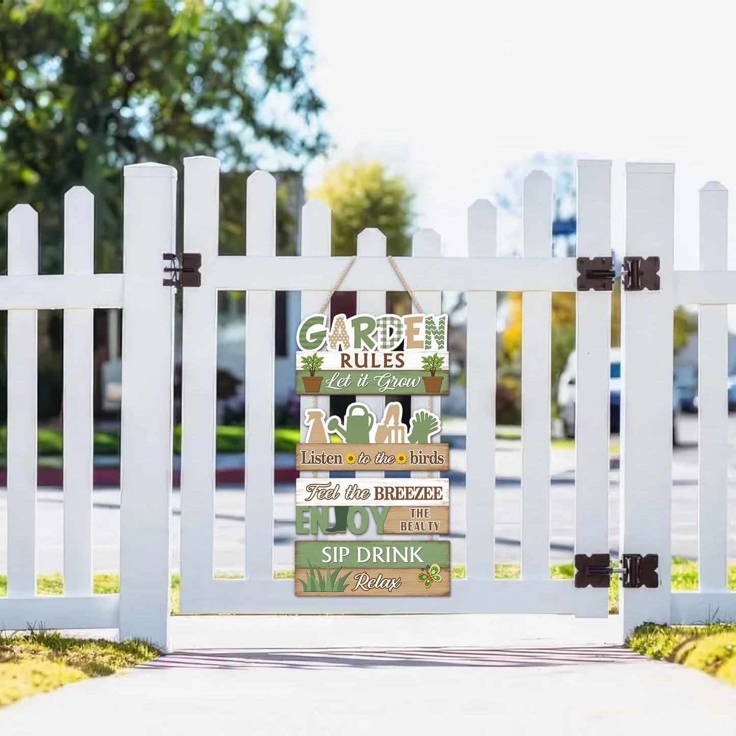 IARTTOP Garden Rules Hanging Sign Let It Grow Wooden Plaque Garden Home Decor Farmhouse Welcome Door Signs for Porch Yard Gardening Shed Decorations 10x18.4Inch Gifts for Plant Lovers