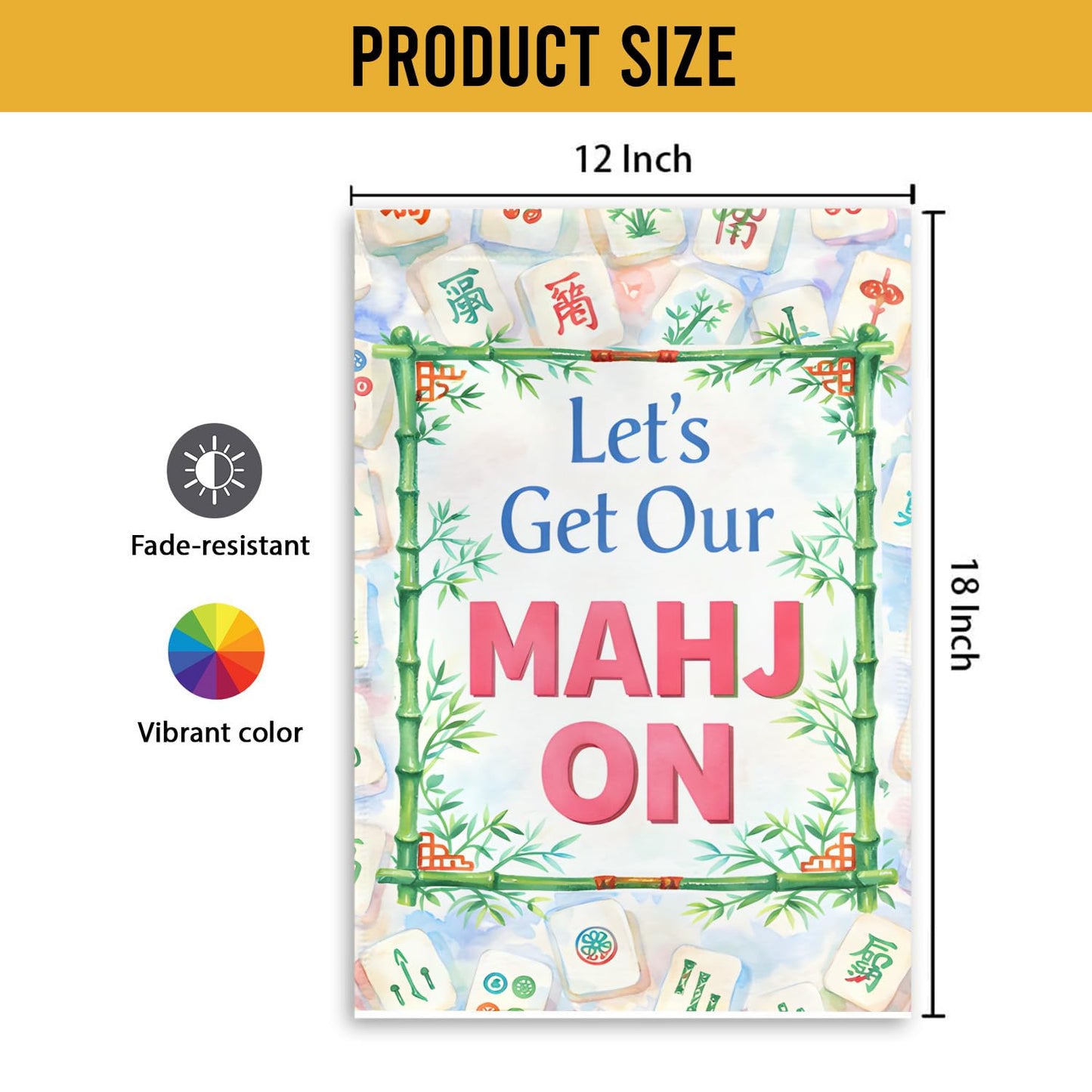 MAIANEY (12x18") Mahjong Garden Flag, Mahjong Welcome Garden Flag – Mahjong Gifts & Party Decor, Cute Mahj Porch Sign, Double Sided Outdoor Yard Flag for Game Night & Mahjong Lovers, Double Sided