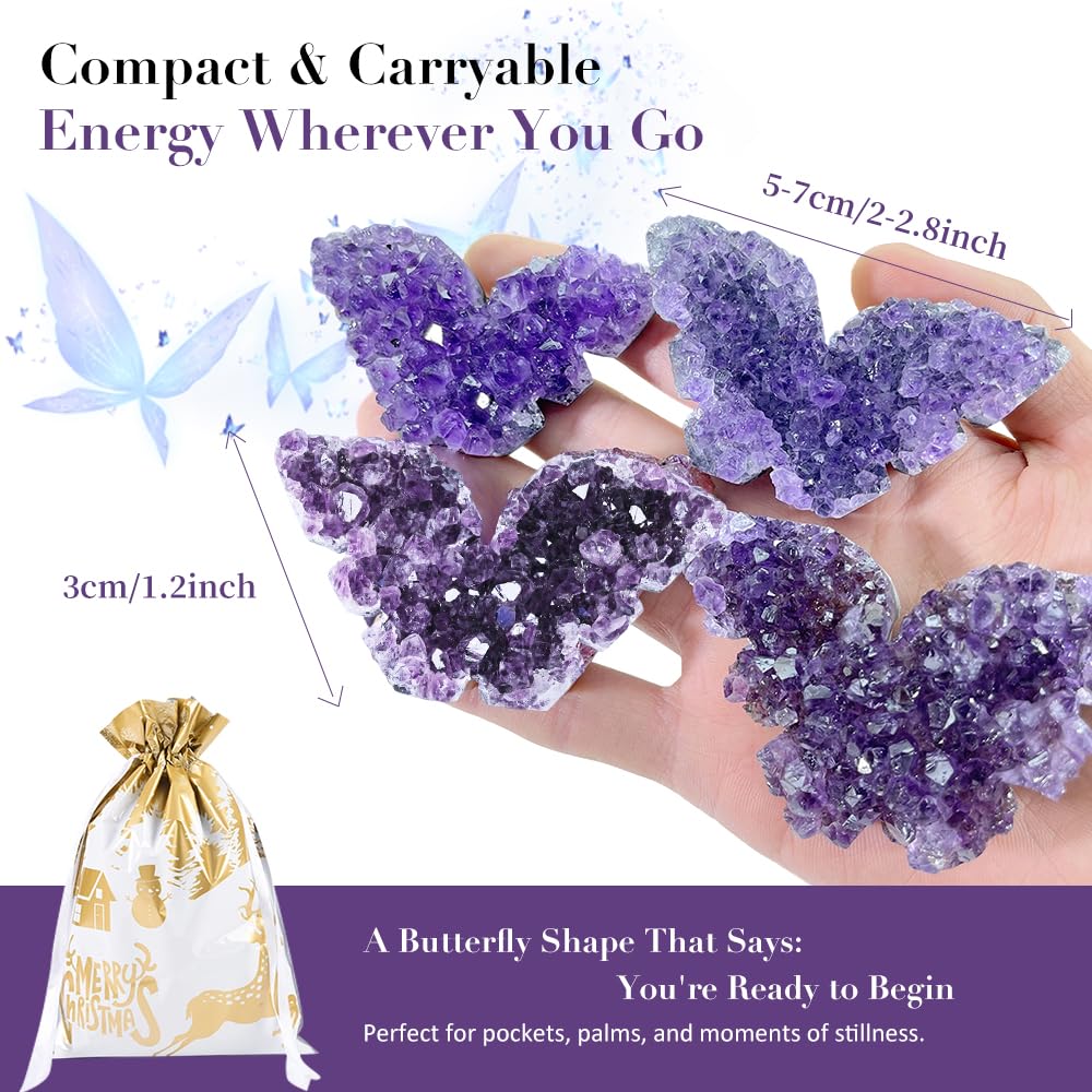 BAOHEN A Symbol of Healing – Amethyst Crystal Butterfly Healing Crystals Gifts for Women, Spiritual Decor, Crystals Healing Stones for Meditation and Transformation, Large 2"x2.1"
