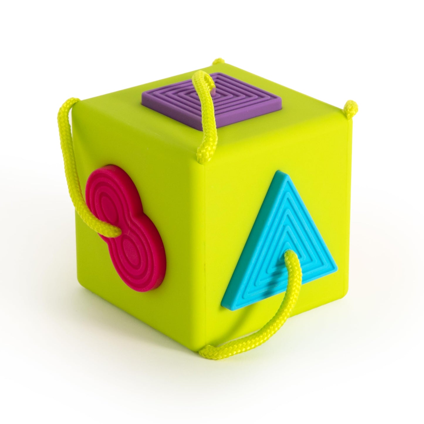 Fat Brain Toys OombeeCube, Toddler and Baby Toys 10 Months and Up, Travel-Friendly Shape Sorter with Tethered Shapes for Early Learning