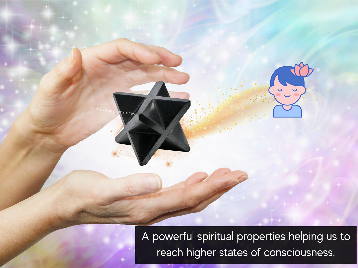 Amazing Gemstone Shungite Merkaba Crystal - 1.5 Inches Metaphysical Merkaba Star for Meditation - Energetic Tetrahedron Crystal and Healing Stones and Healing (35-40mm)