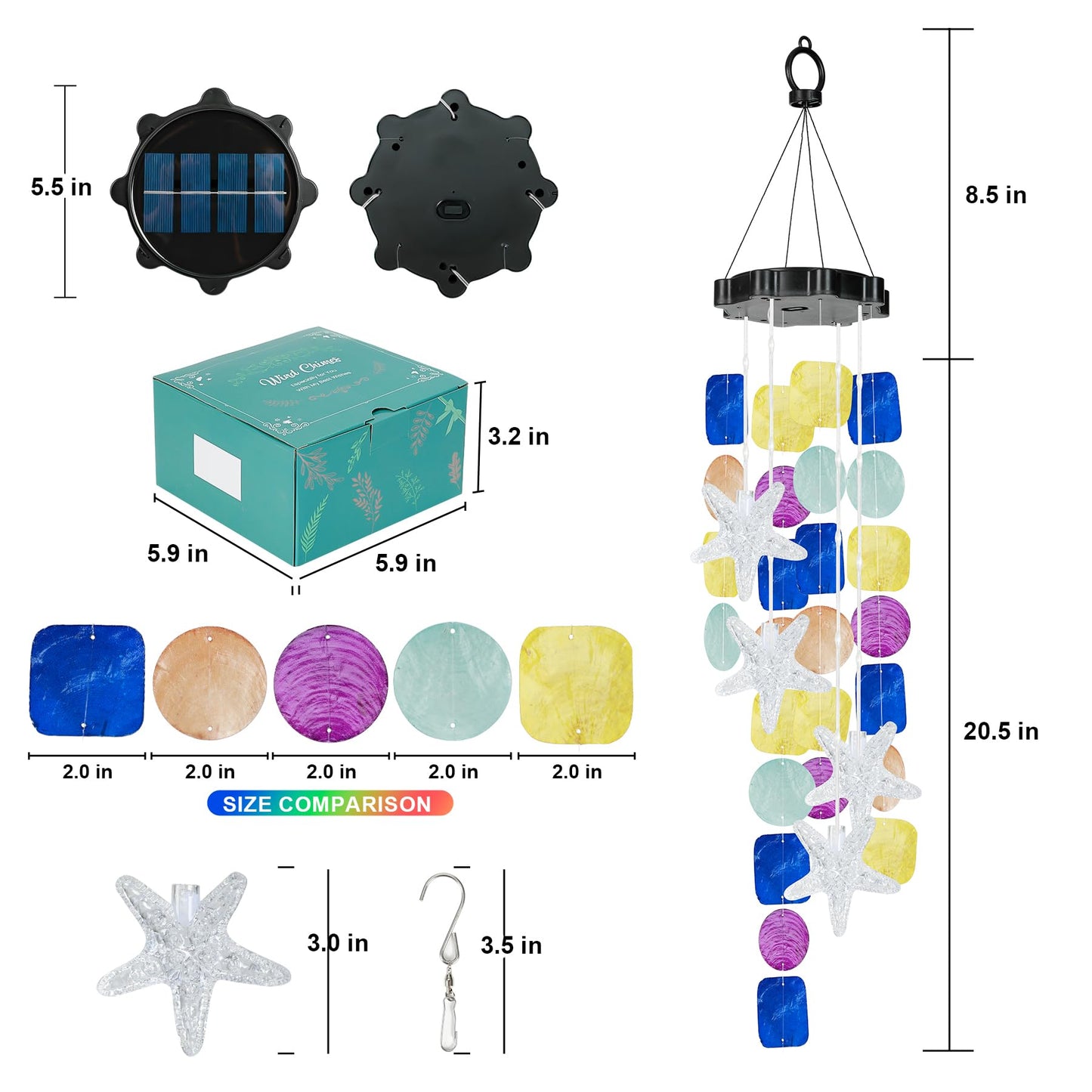 (New) Solar Wind Chime for Outside, Solar Hanging Wind Chime Lights for Holiday Garden Yard Window, Shell Lights Gift for Grandma Mom Women Wife Grils - Multicolor