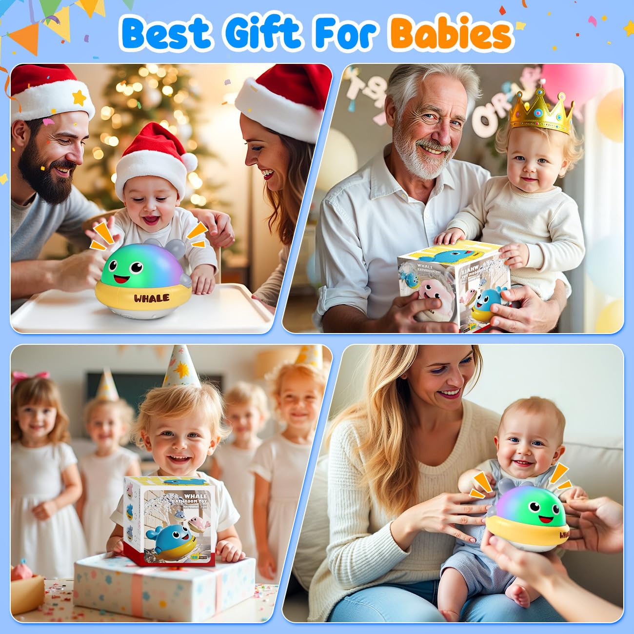 Baby Bath Toys: Bath Whale Toy Sprinkler, Light Up Bath Toys for Kids Ages 1-3, Bathtub Outdoor Water Pool Toys for Toddlers 1 2 3 Year Old, Birthday Gift for Boys & Girls (Grey)