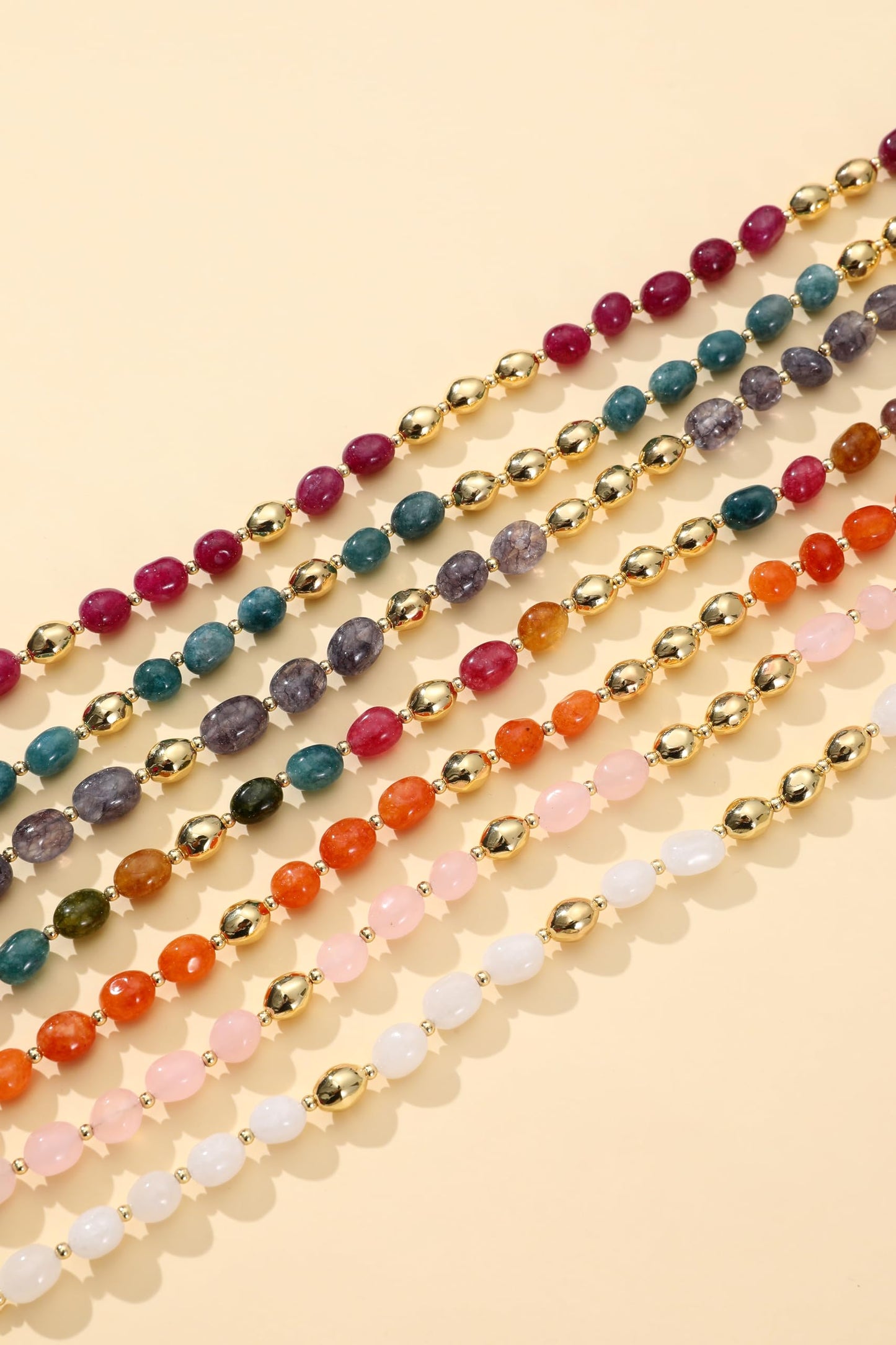 NVWAROCK Beaded Bracelet for Women, Gemstone Bracelet, 14K Gold Plated Stackable Handmade Oval Stone Bracelet Jewelry Gift - Orange