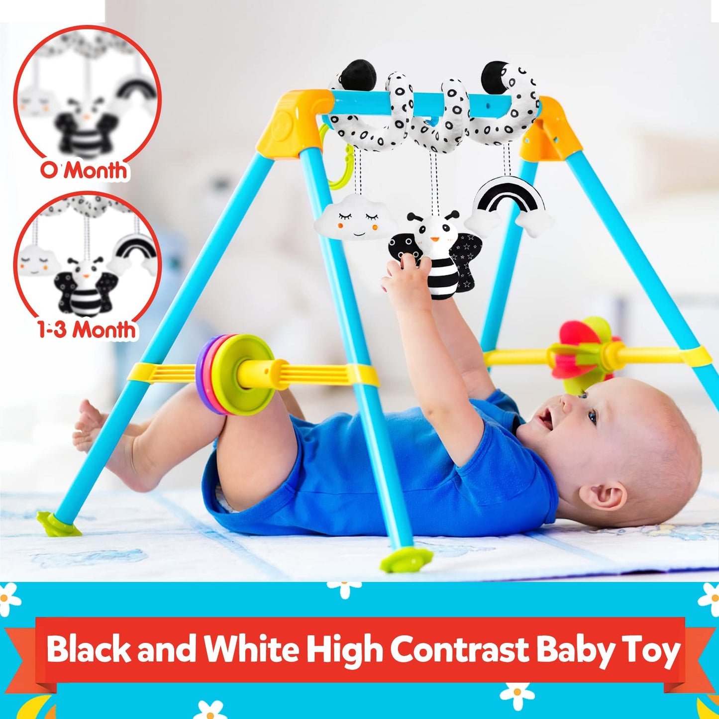 GKDOMS Baby Spiral Hanging Stroller and Car Seat Toys Black and White High Contrast Sensory Toy Newborn Plush Activity Toys Party Favors Quality Gifts for Baby Shower-BEE