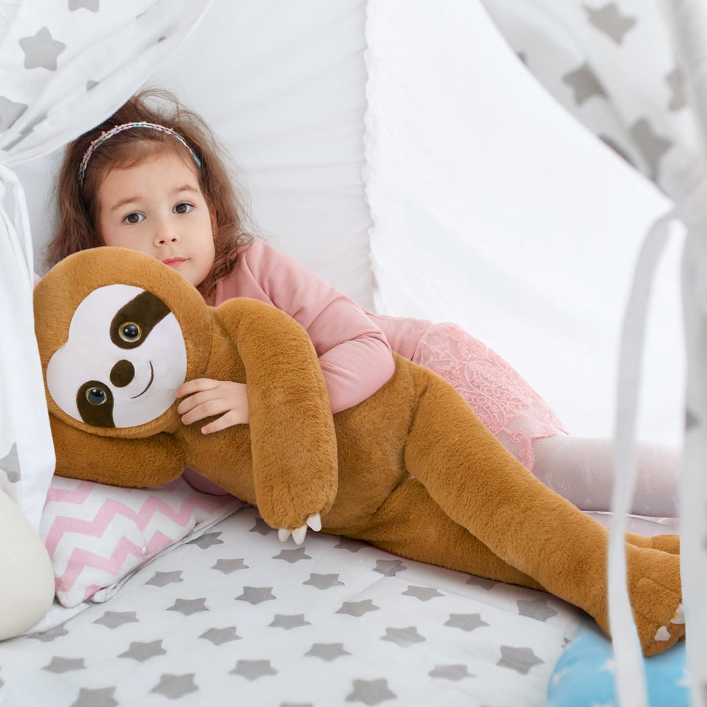 Tezituor 3.2lbs Giant Sloth Stuffed Animal, 39.5inches Long Legged Stuffed Sloth Plushies for Hugs, Hugging Soft Sloths Plush Body Pillow Birthday Christmas Toy Gift for Boys Girls