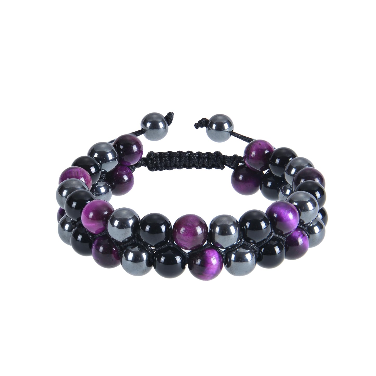 WEISHUOGUO Triple Protection Bracelet, Genuine Tigers Eye Black Obsidian and Hematite 8mm Beads Bracelet for Men Women, Crystal Jewelry Stone Bracelets Christmas Gifts for Men Bring Luck Prosperity