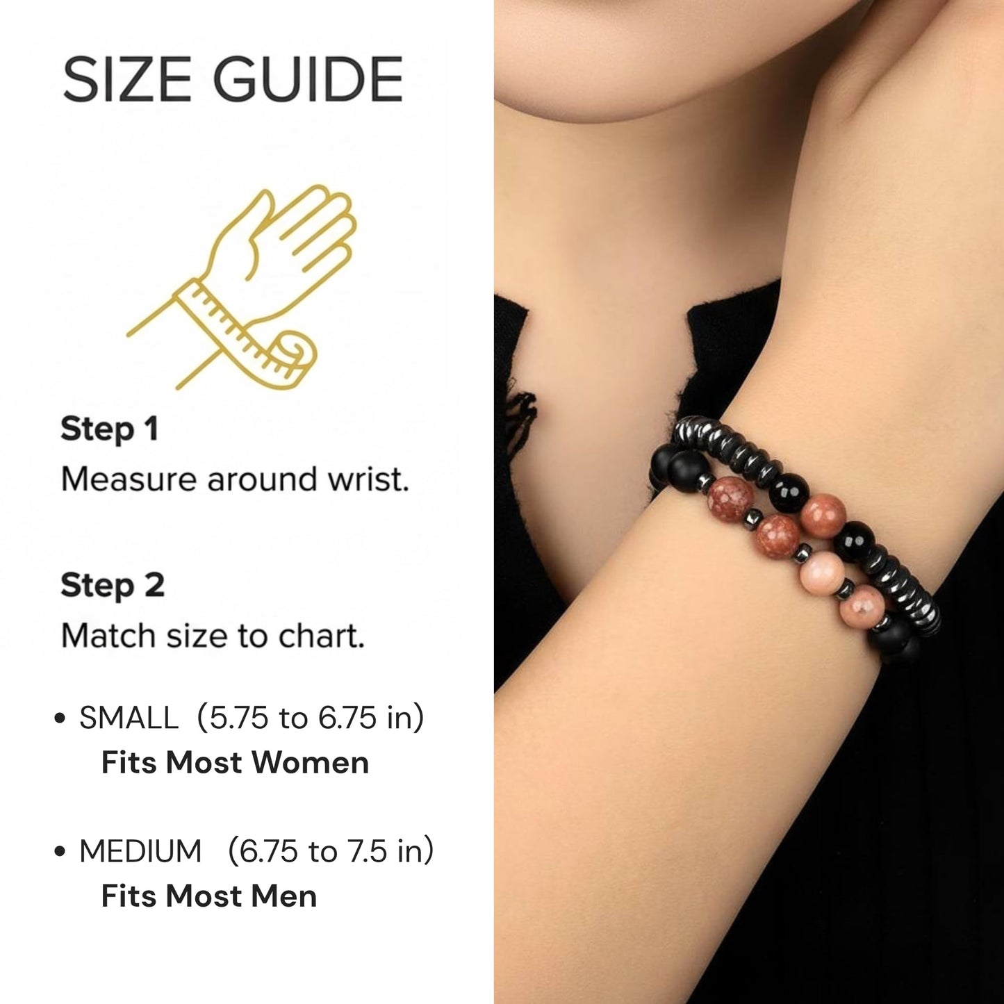 WestLuna Magnetic Hematite Bracelets for Women Men, Adjustable Pink Aventurine Black Obsidian Natural Stone Magnet Beaded Bracelets, Slimming Crystal Chakra Energy Bracelet Gift (Pink Aventurine, Small)