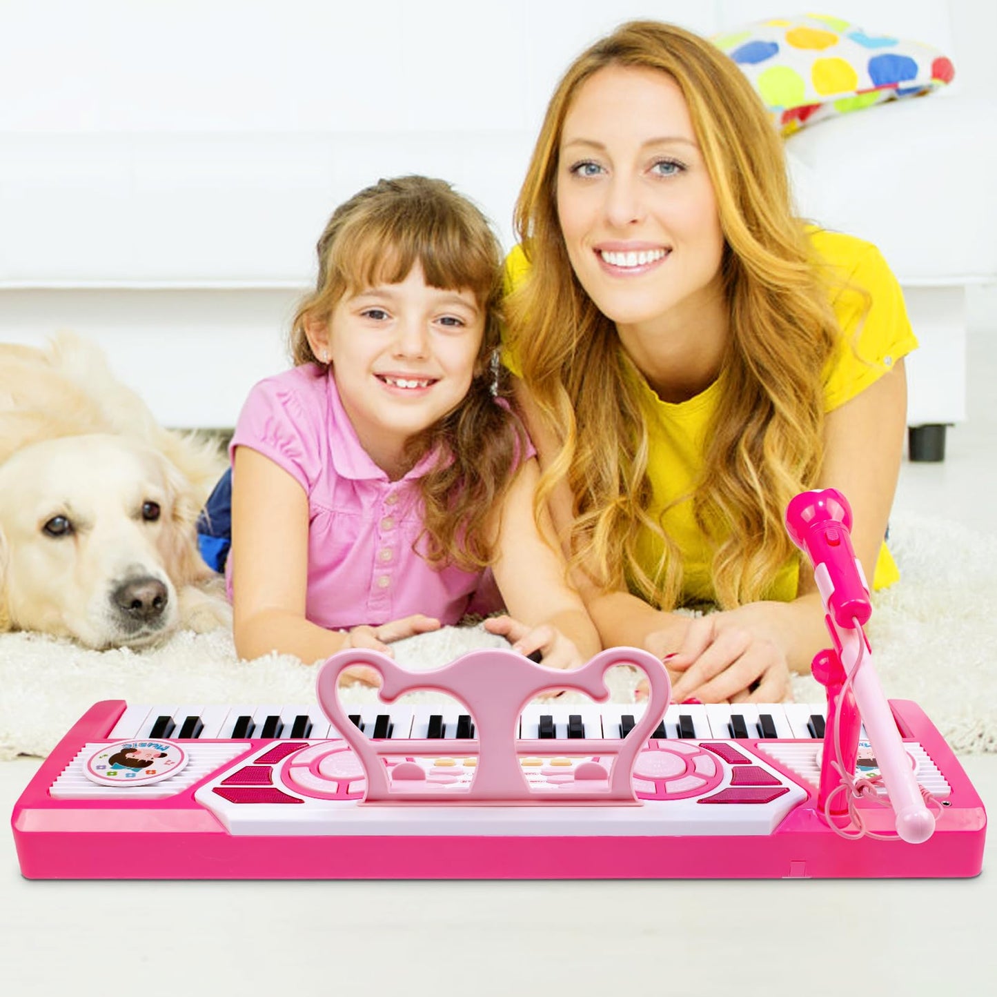 Love&Mini Kids Piano Keyboard - 49-Key Baby Piano with Earphones & Microphone, Educational Music Toy with Dual Speakers for Quiet Practice & Singing, Birthday Xmas Gift for 3-9 Year Old Girls