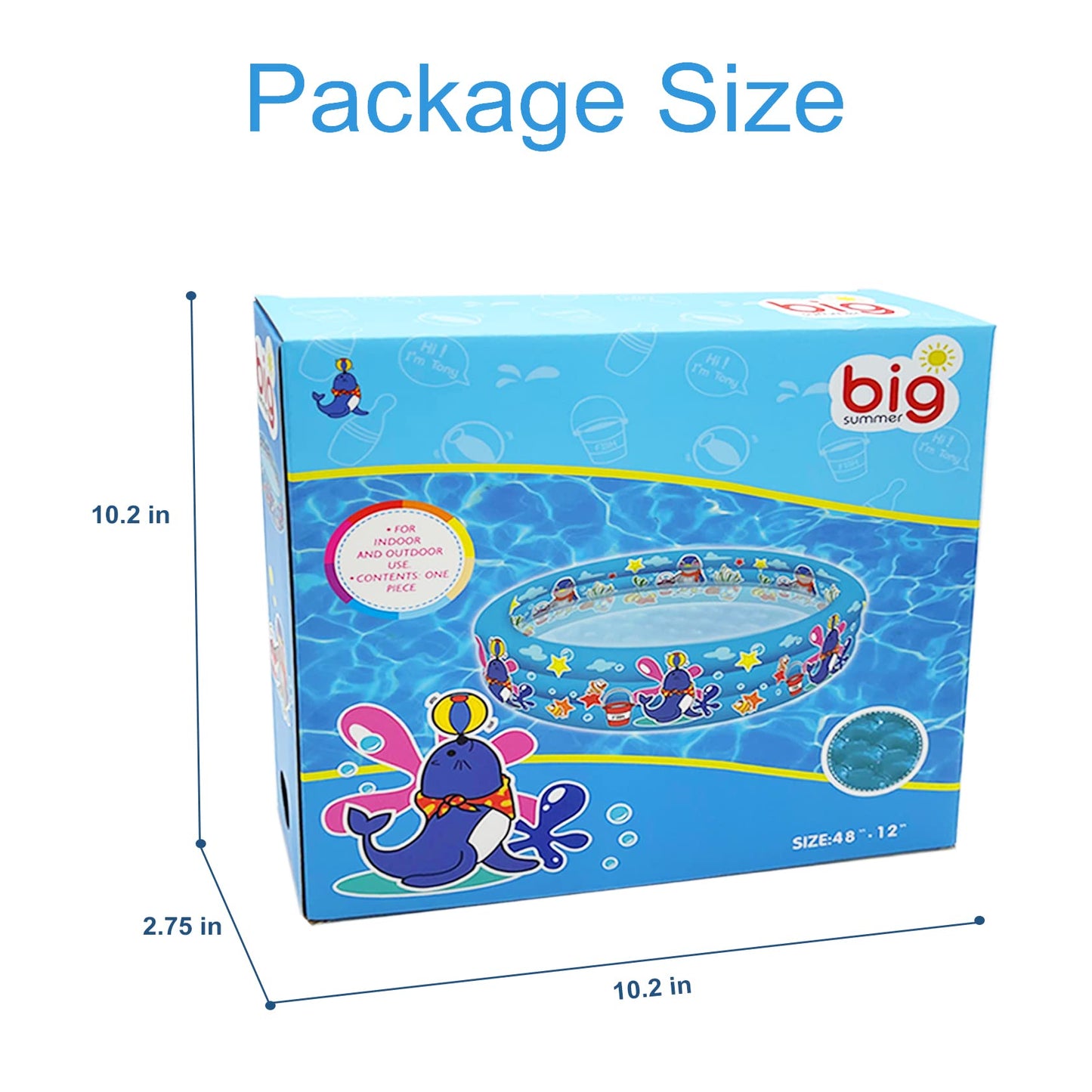 3 Rings Kiddie Pool for Toddler, 48”X12”,Kids Swimming Pool, Inflatable Baby Ball Pit Pool, Small Infant Pool (Blue)