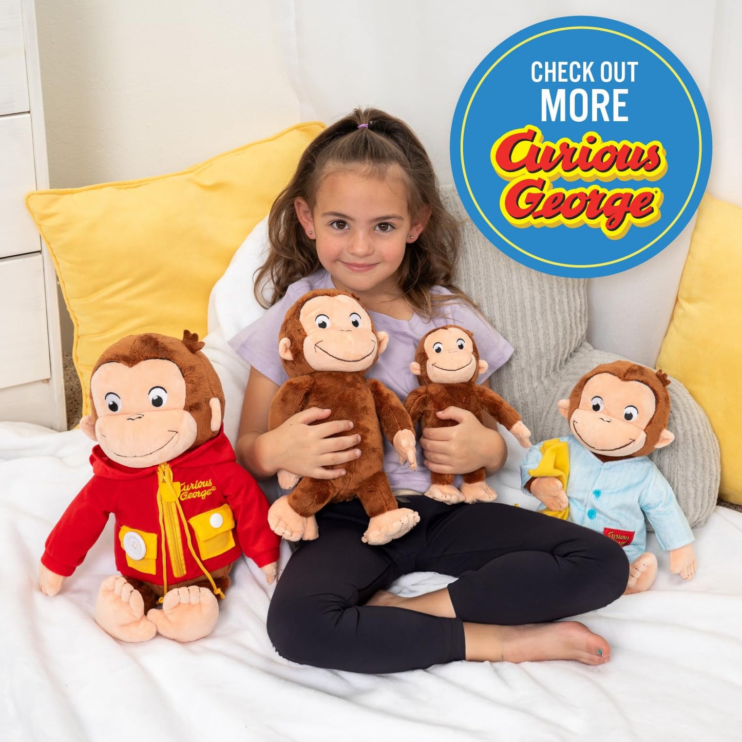 Kids Preferred Curious George Monkey Stuffed Animal Plush Toys Soft Cutest Cuddle Plushie Gifts for Baby and Toddler Boys and Girls - 12 Inches