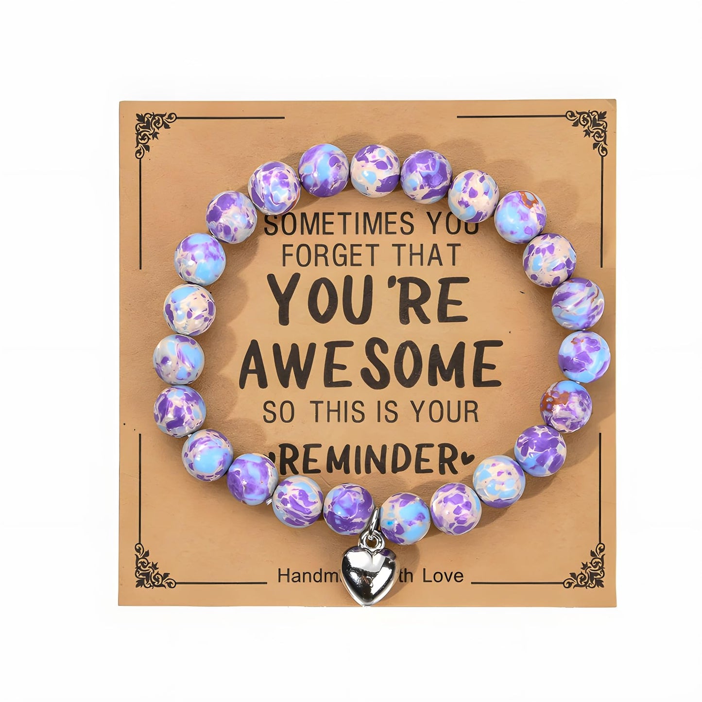Nexoluxa Inspirational Bracelets Birthday Gifts for Women Friendship Christmas Chakra Congratulations Friendship You're Awesome Small Gifts Beaded Mom Stretch Bracelets, Imperial Purple