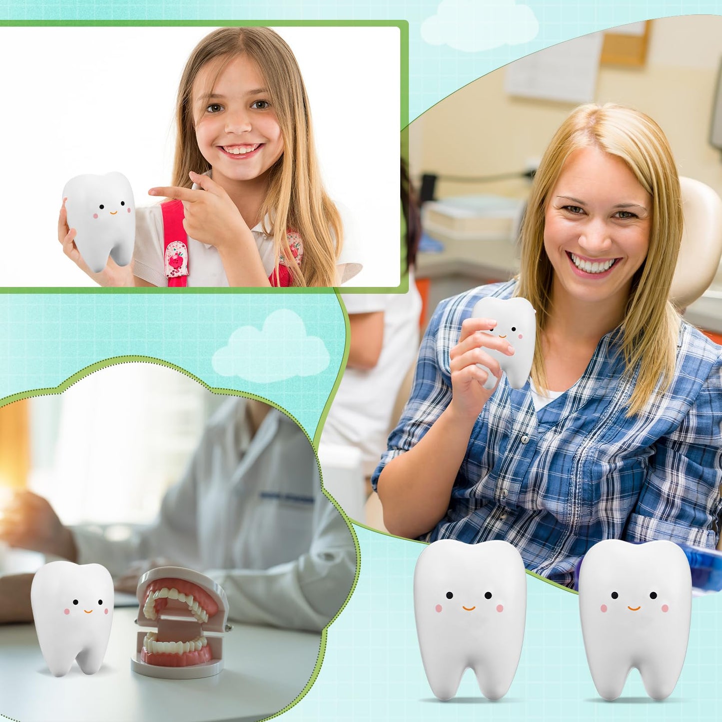 Shappy 12 Pcs Dentist Gift Teeth Jumbo Kawaii Teeth Slow Rising Squeeze Cute Tooth Cartoon Tooth Toy for Girls and Boys Soft Stress Relief Cute Squeeze Dental World Oral Health Day Gift