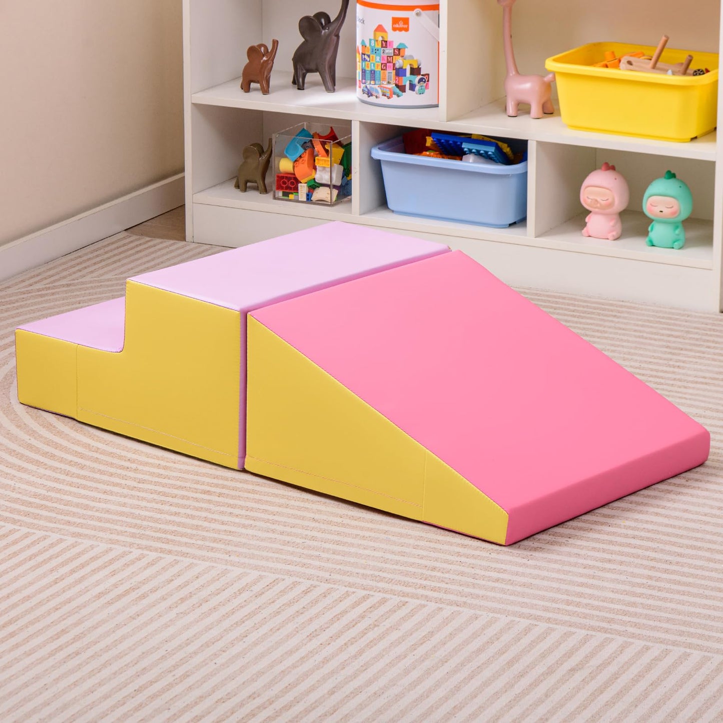 Costzon Climbing Toys for Toddlers, Soft Play Set for Crawling, Climbing, Sliding, Indoor Active Play, 2 PCS Foam Climbing Blocks for Infants Baby Kids (Rose+Yellow)