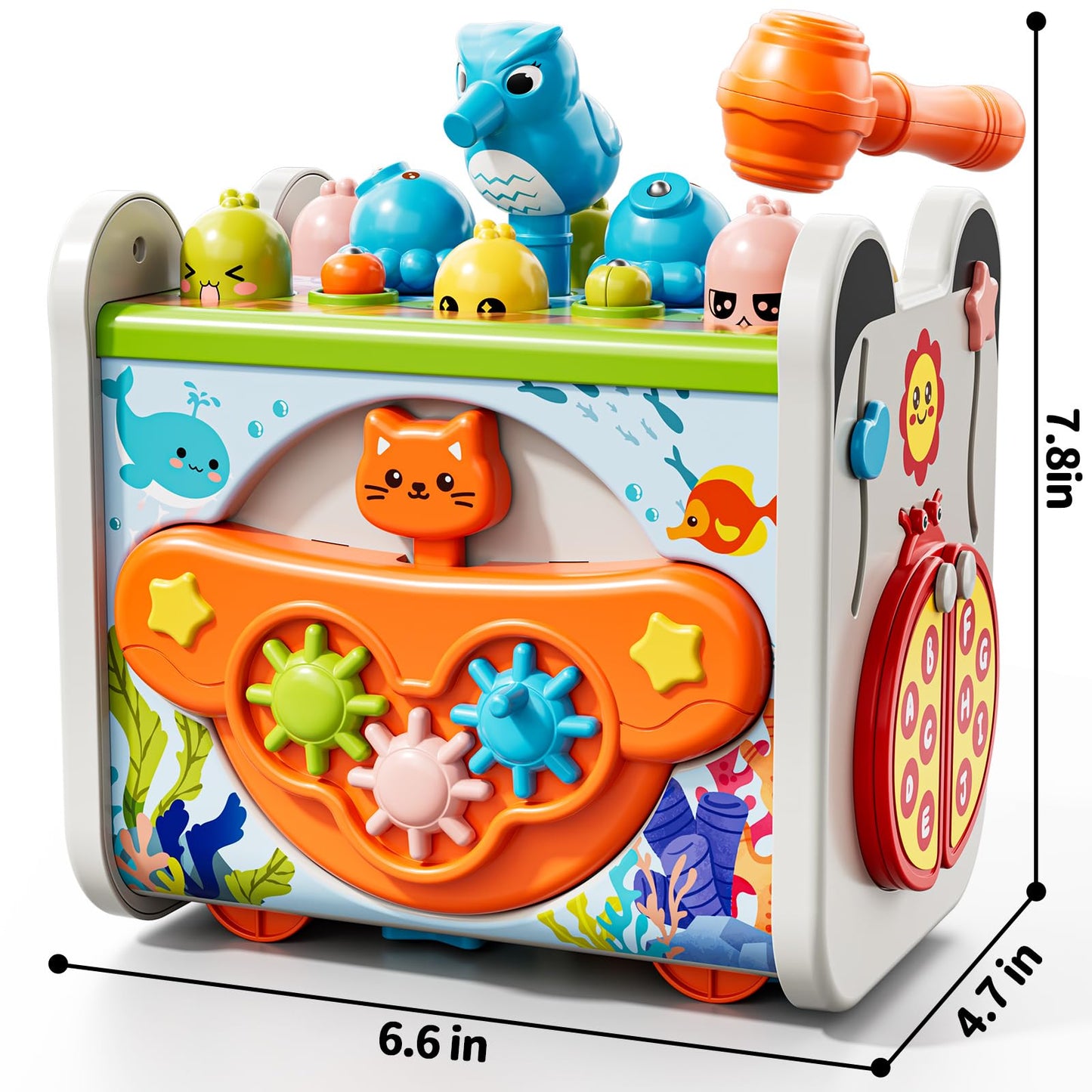 XINNOVEL 6-in-1 Montessori Toys for 3 Year Old, Hammering Pounding Toy with Xylophone, Number Maze, Spinning Gear, Shape Sorting, Spinning Fun, Birthday Gifts for Boys Girls 2+ Year Old