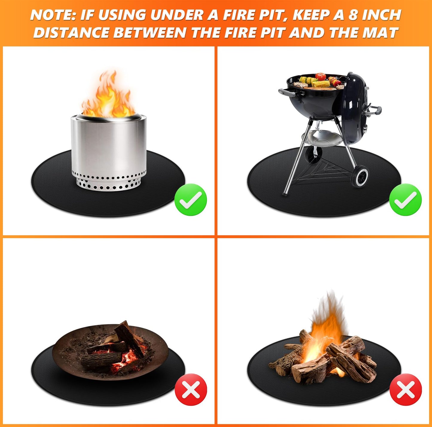 Huchiz 36'' Fire Pit Mat for Solo Stove Bonfire, Double-Sided Fireproof Under Grill Mat Deck Patio Protector Pad, Round BBQ Mat for Solo Stove Accessories, Easy to Clean, Reusable