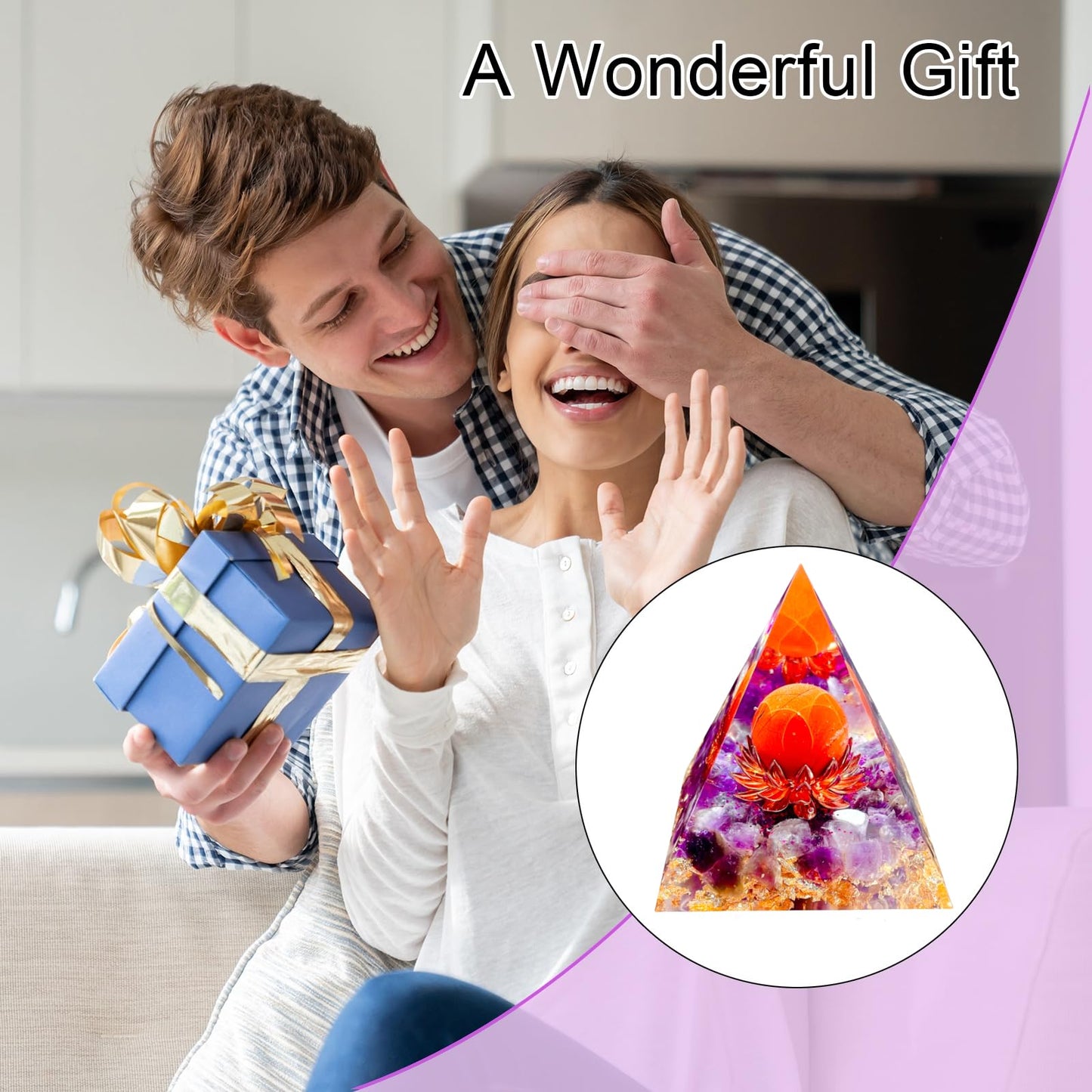 Saefheled The Flower of Life Orgone Pyramid,Natural Energy Amethyst&Rainbow Stone Orgonite Crystal Healing Pyramid,for Reduce Stress, Balance Chakra,Meditation Attract Luck,Accumulate Wealth&Health