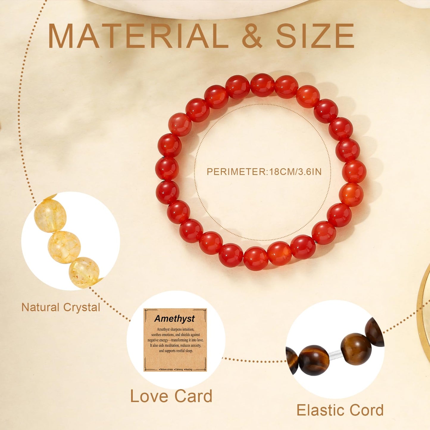 Kenailw Tiger Eye Beads Bracelet for Women, Healing Crystal Bracelet Spiritual Positive Energy Protection, Natural Stone Stretch Beaded Bracelets Birthday Gifts Jewelry for Her Daughter Best Friends