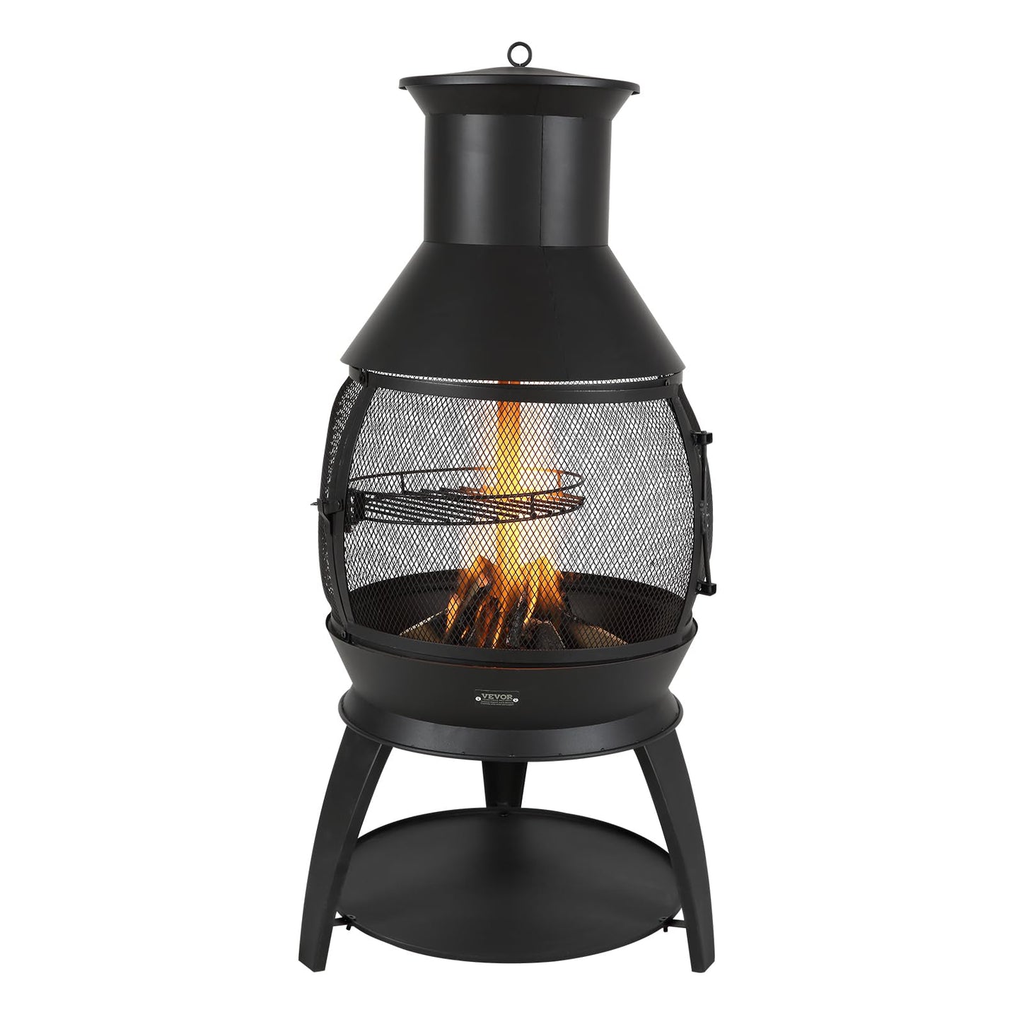 VEVOR Chiminea, 22 Inch Outdoor Wood Burning Firepit, Iron Spherical Fireplace for BBQ & Warming, Wooden Fire Pit with Grill Mesh, Chimney Coat & Rustproof Chiminea Lid, for Patio, Garden, Backyard